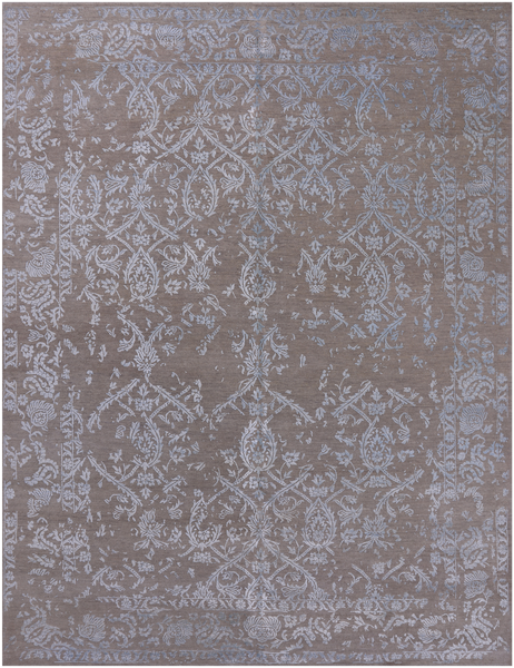 Grey Contemporary Hand Knotted Wool & Silk Rug - 7' 7" X 10' 0"