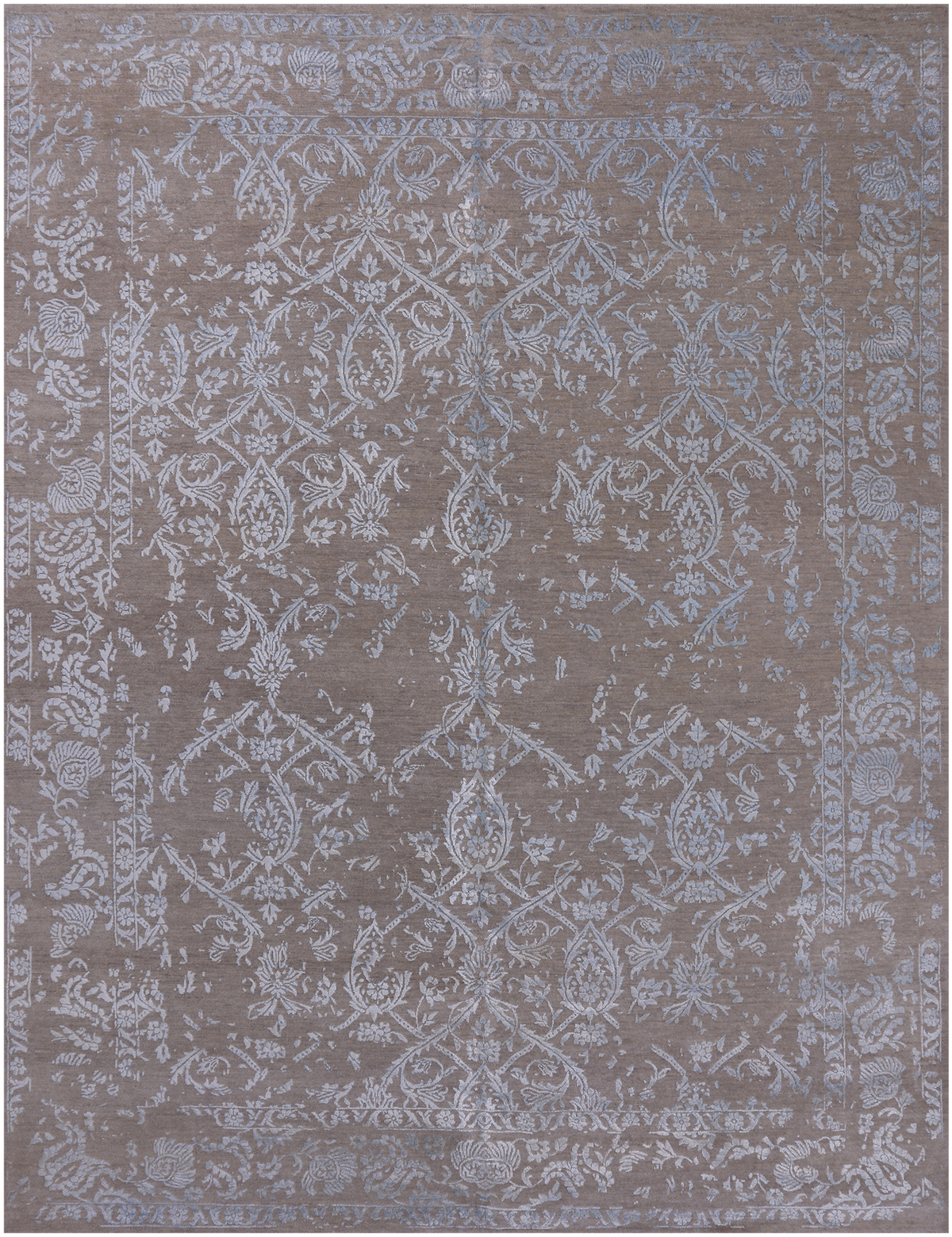 Grey Contemporary Hand Knotted Wool & Silk Rug - 7' 7" X 10' 0"