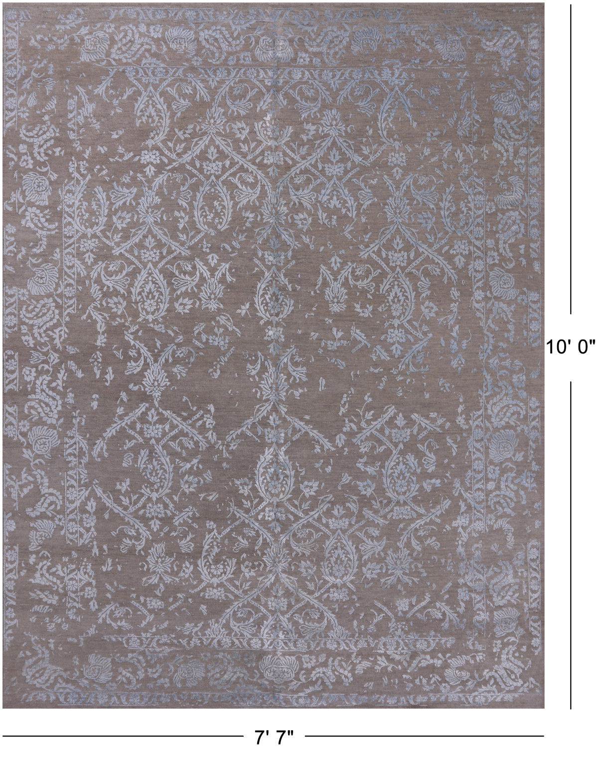Grey Contemporary Hand Knotted Wool & Silk Rug - 7' 7" X 10' 0"