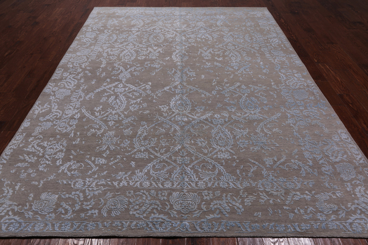 Grey Contemporary Hand Knotted Wool & Silk Rug - 7' 7" X 10' 0"