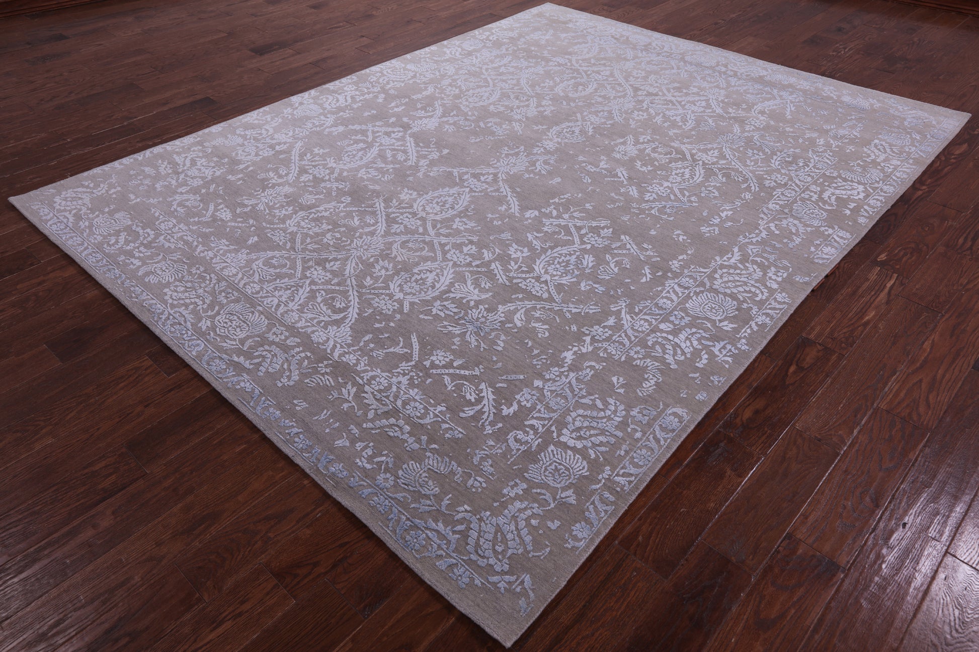 Grey Contemporary Hand Knotted Wool & Silk Rug - 7' 7" X 10' 0" - Golden Nile