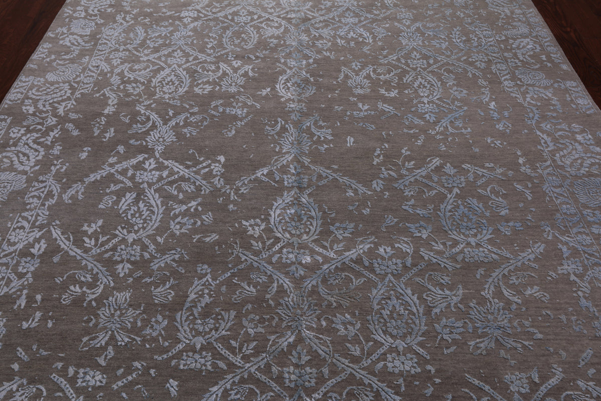 Grey Contemporary Hand Knotted Wool & Silk Rug - 7' 7" X 10' 0"