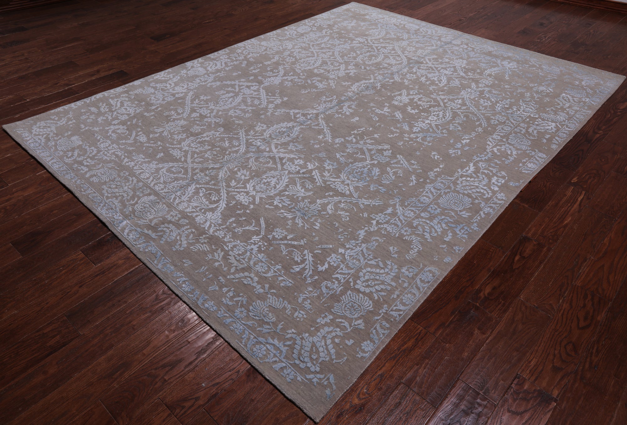 Grey Contemporary Hand Knotted Wool & Silk Rug - 7' 7" X 10' 0"