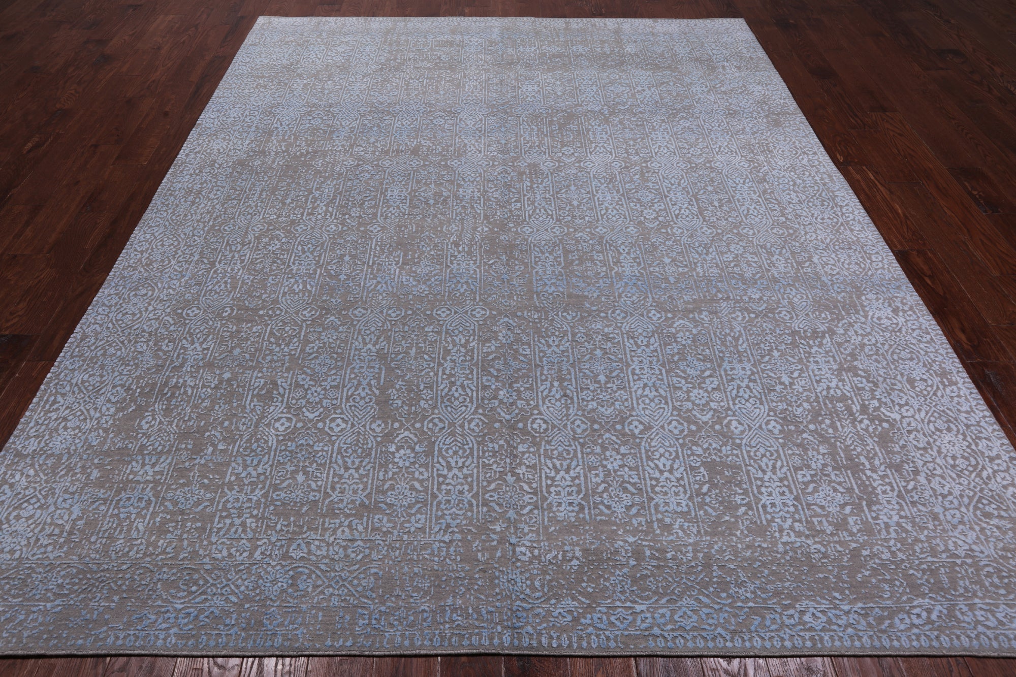 Grey Contemporary Handmade Wool & Silk Rug - 7' 11" X 9' 9"