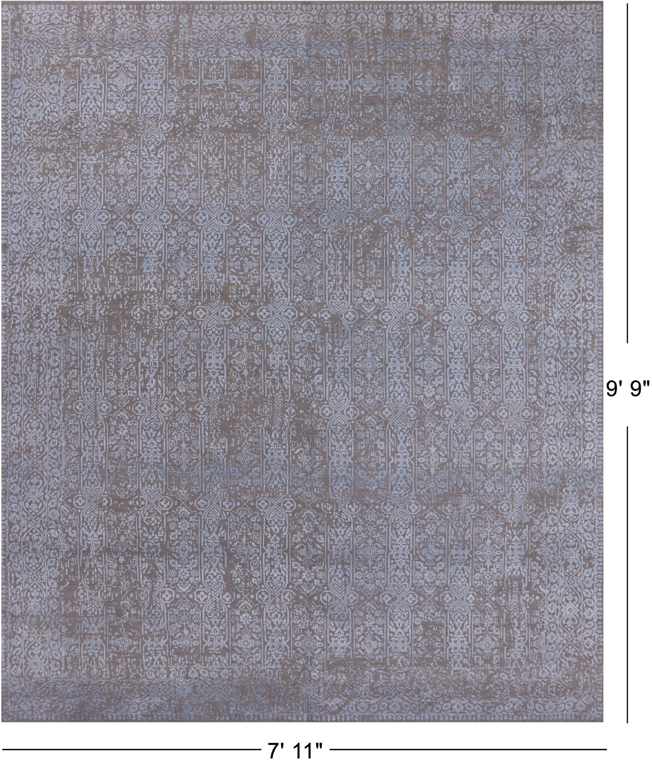 Grey Contemporary Handmade Wool & Silk Rug - 7' 11" X 9' 9"