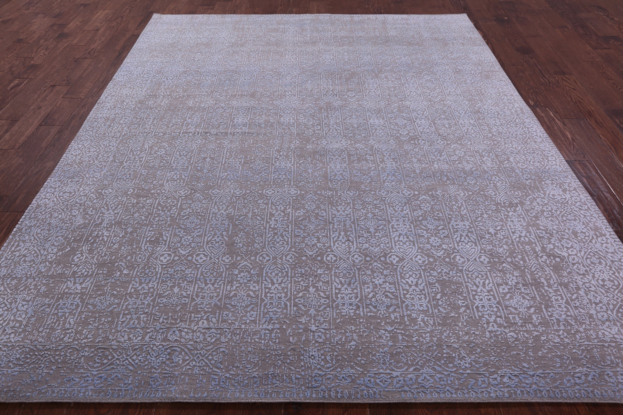 Grey Contemporary Handmade Wool & Silk Rug - 7' 11" X 9' 9" - Golden Nile