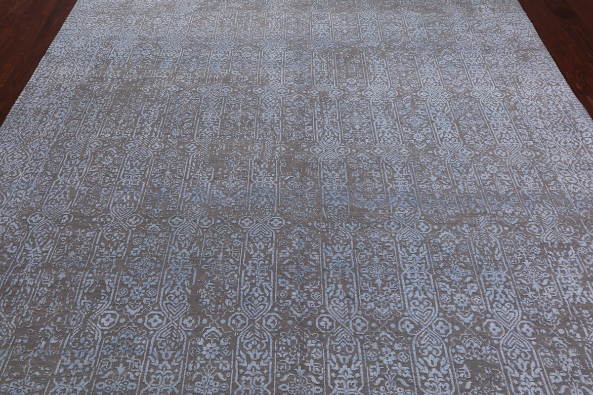 Grey Contemporary Handmade Wool & Silk Rug - 7' 11" X 9' 9"