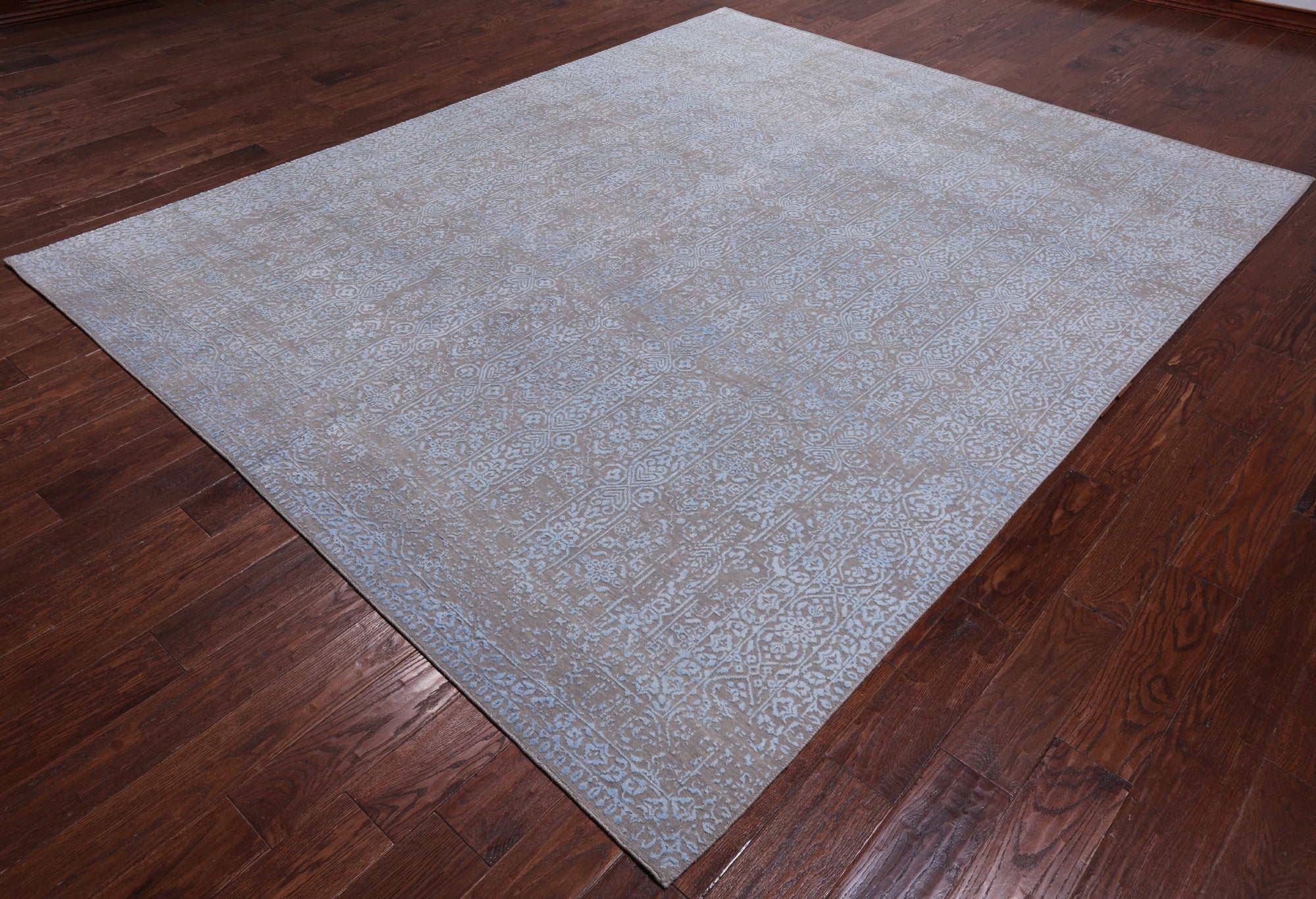 Grey Contemporary Handmade Wool & Silk Rug - 7' 11" X 9' 9"