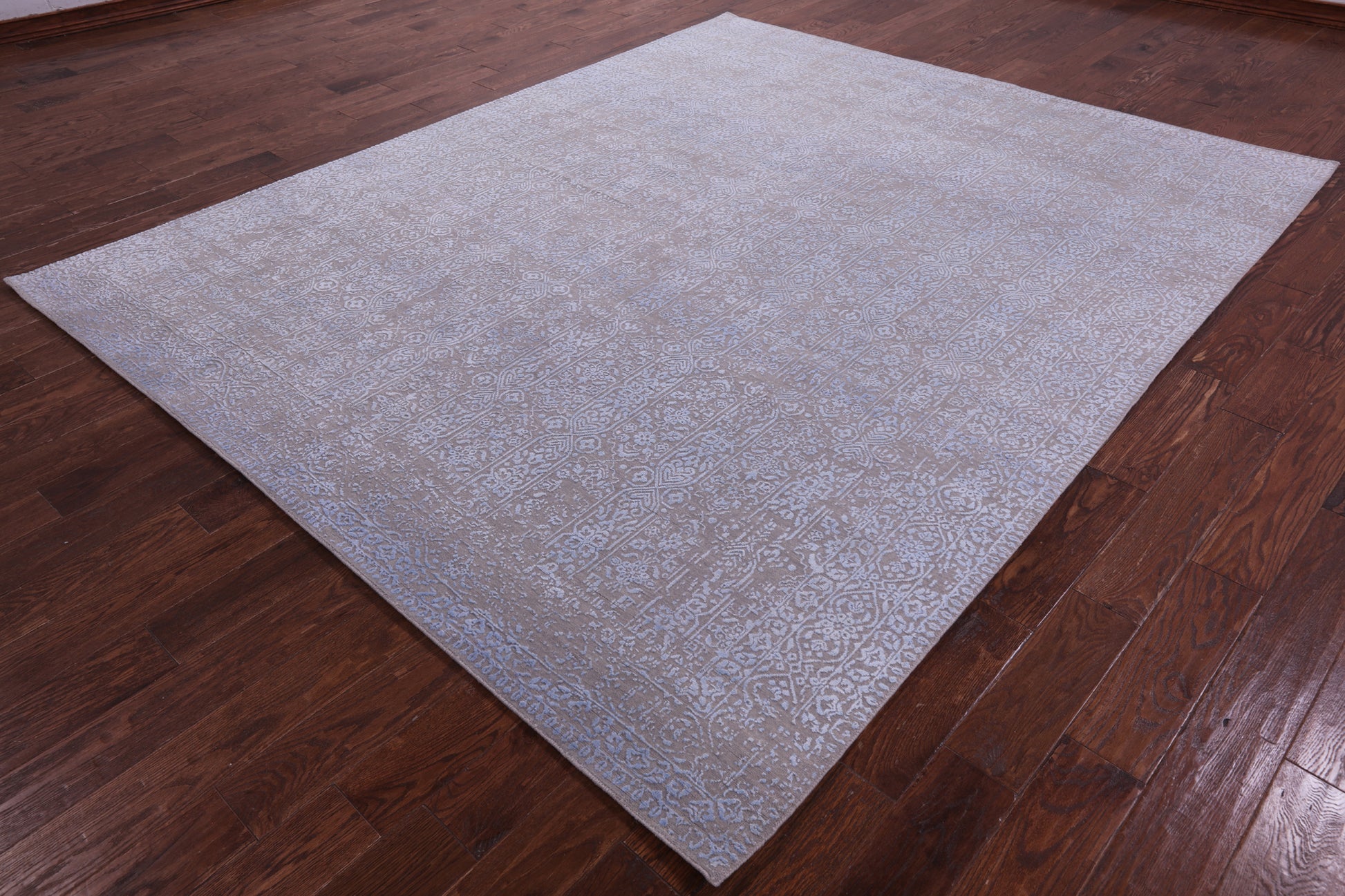 Grey Contemporary Handmade Wool & Silk Rug - 7' 11" X 9' 9" - Golden Nile
