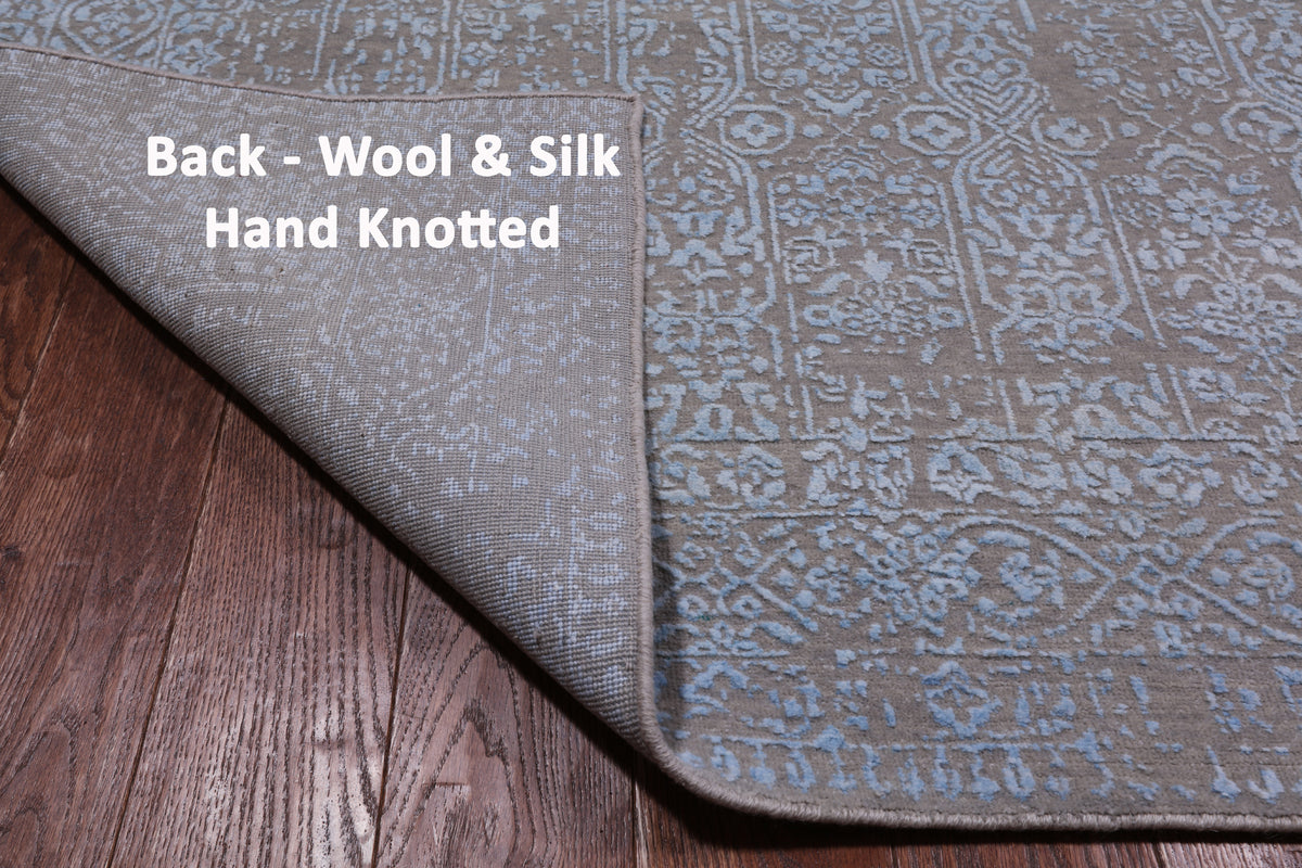 Grey Contemporary Handmade Wool & Silk Rug - 7' 11" X 9' 9"