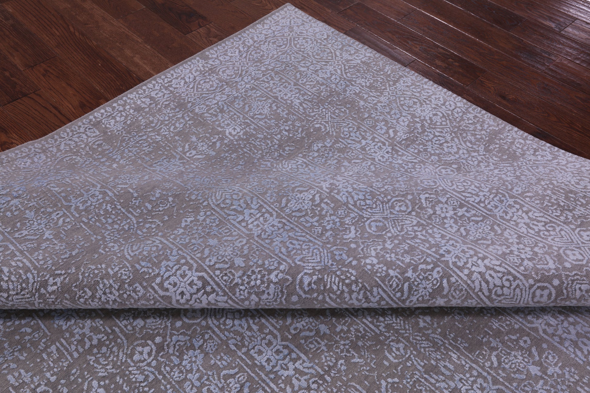 Grey Contemporary Handmade Wool & Silk Rug - 7' 11" X 9' 9" - Golden Nile