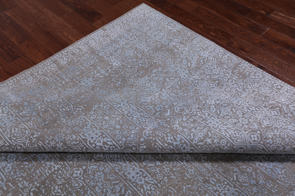 Grey Contemporary Handmade Wool & Silk Rug - 7' 11" X 9' 9"