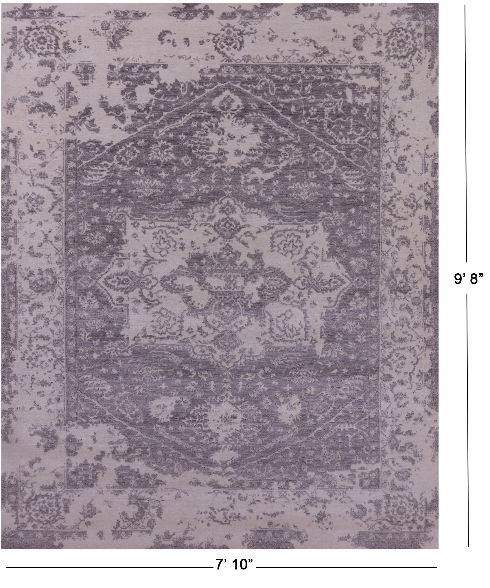 Grey Persian Fine Serapi Handmade Wool Rug - 7' 10" X 9' 8" - Golden Nile