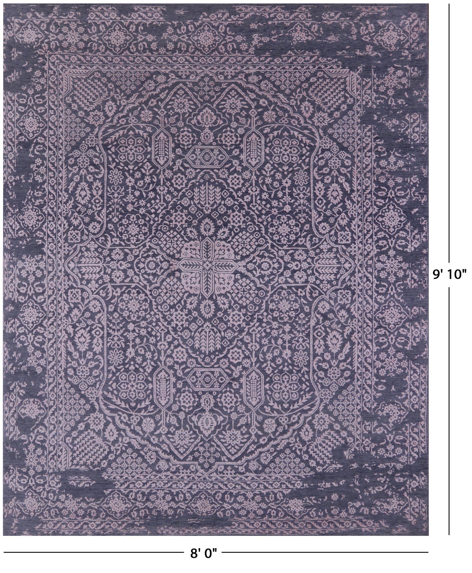 Grey Persian Tabriz Hand Knotted Wool & Silk Rug - 8' 0" X 9' 10" - Golden Nile