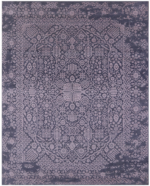 Grey Persian Tabriz Hand Knotted Wool & Silk Rug - 8' 0" X 9' 10" - Golden Nile