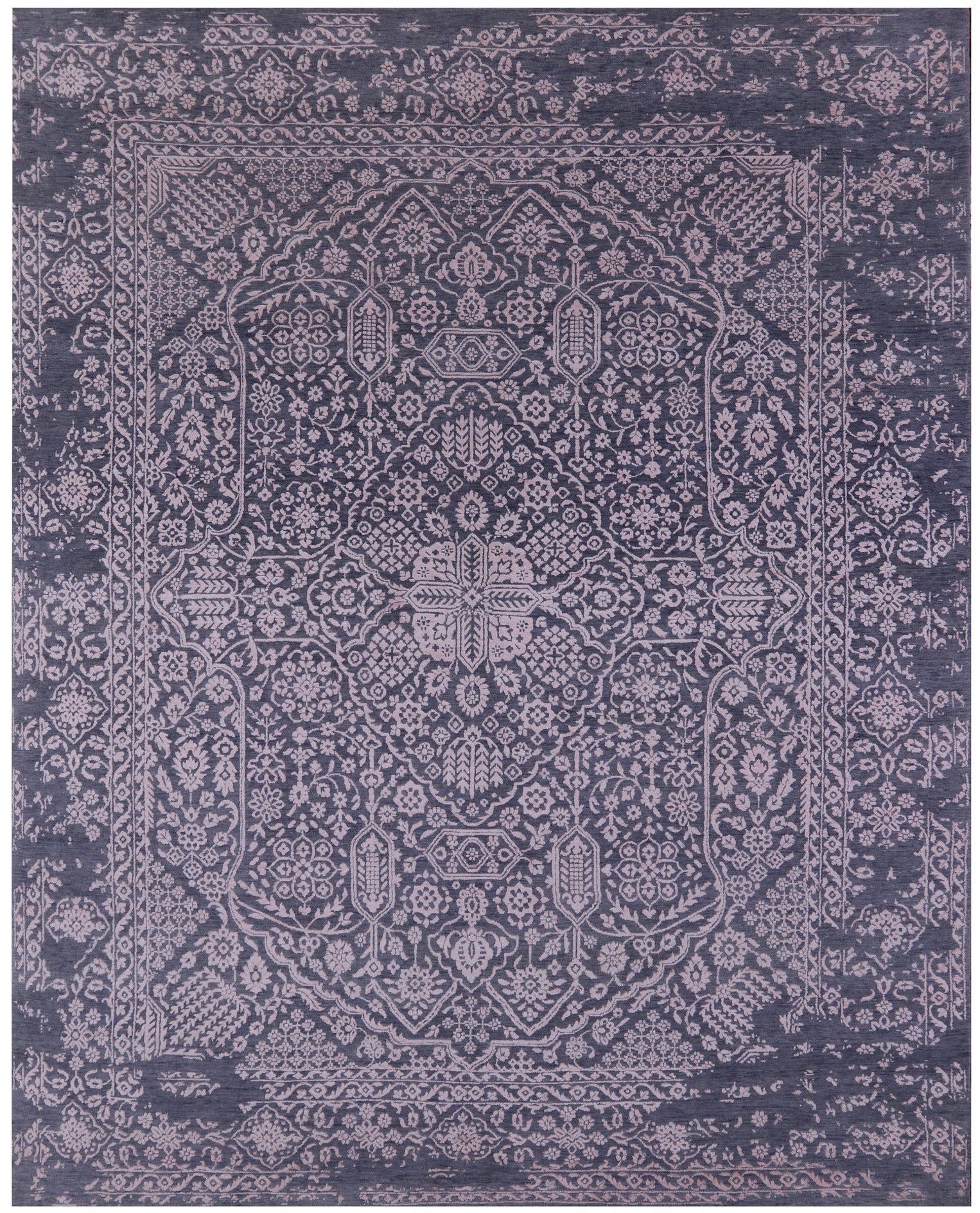 Grey Persian Tabriz Hand Knotted Wool & Silk Rug - 8' 0" X 9' 10" - Golden Nile