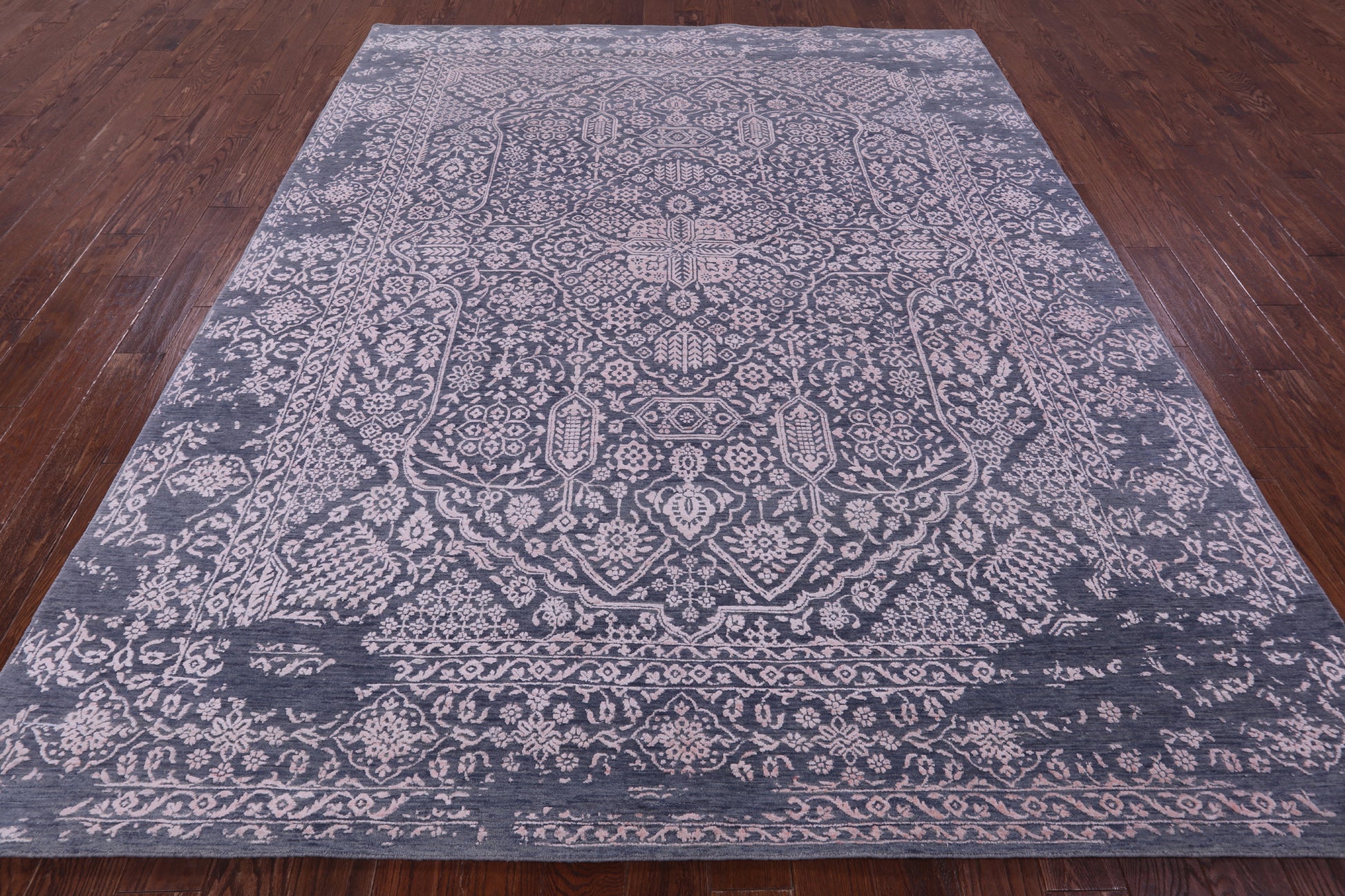 Grey Persian Tabriz Hand Knotted Wool & Silk Rug - 8' 0" X 9' 10" - Golden Nile