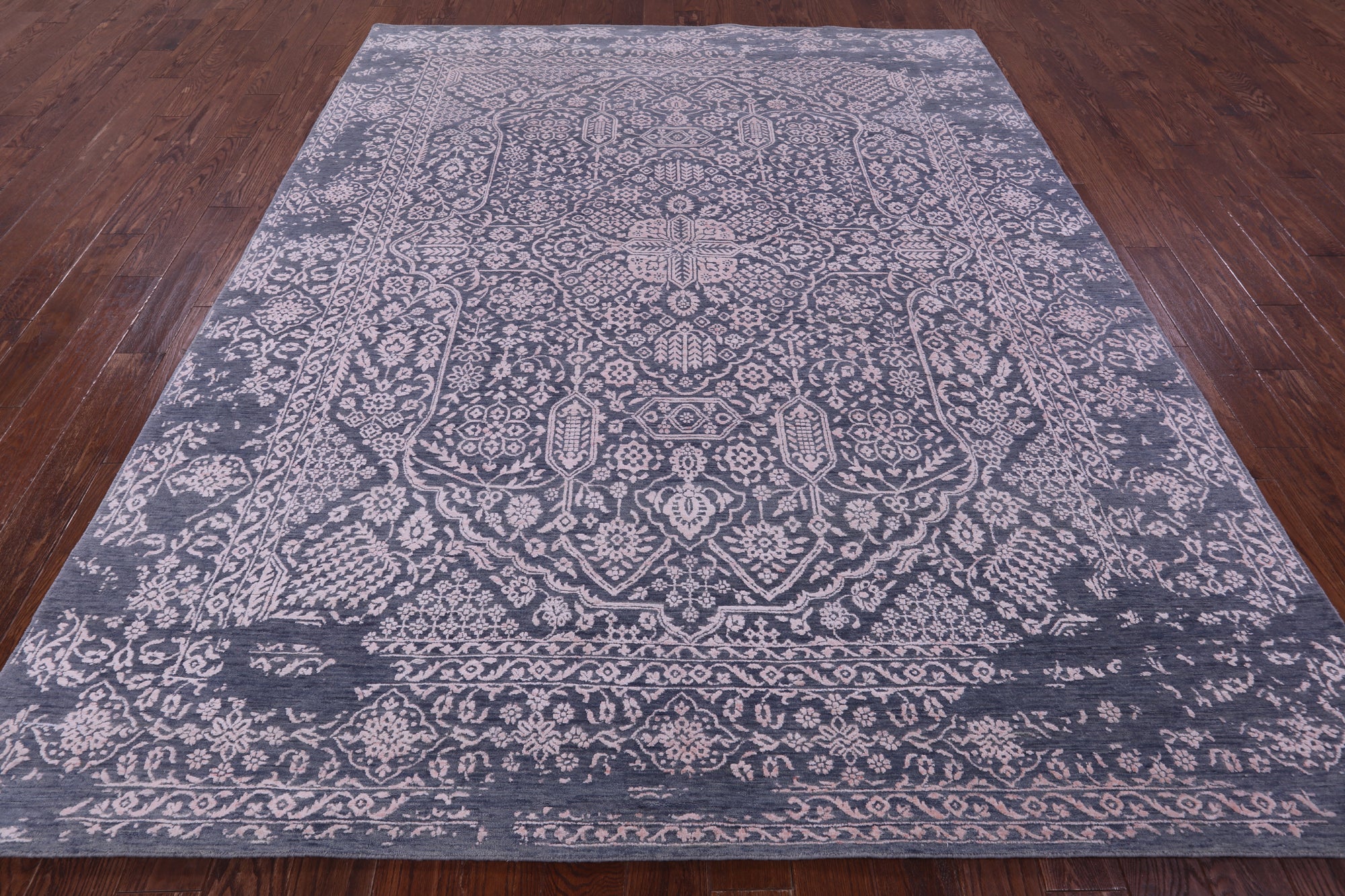 Grey Persian Tabriz Hand Knotted Wool & Silk Rug - 8' 0" X 9' 10" - Golden Nile