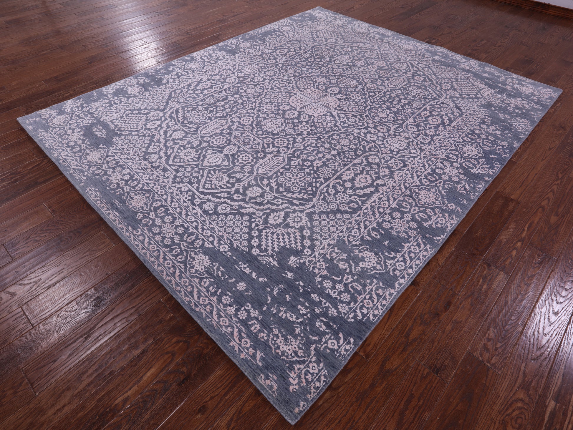 Grey Persian Tabriz Hand Knotted Wool & Silk Rug - 8' 0" X 9' 10" - Golden Nile