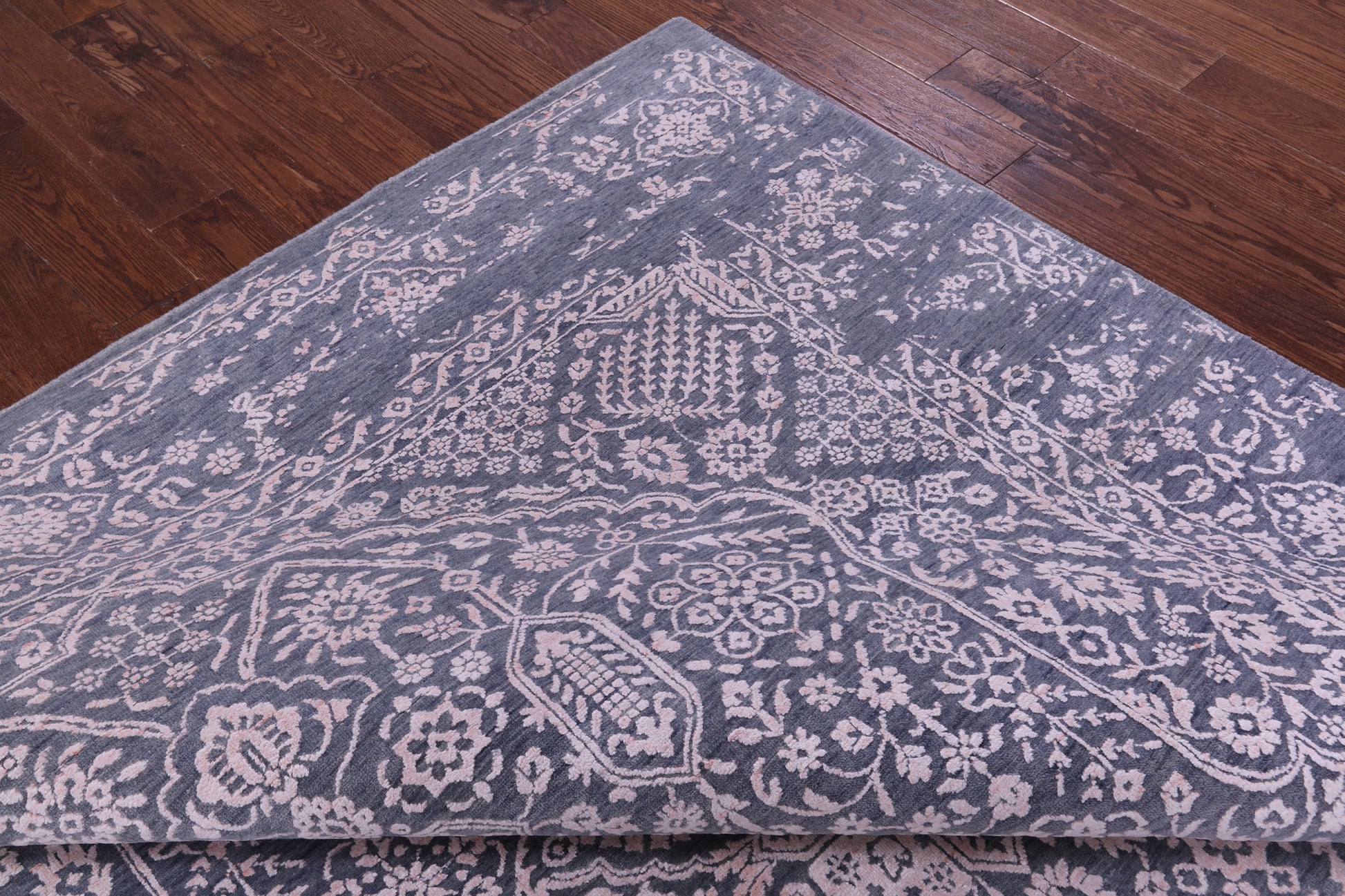 Grey Persian Tabriz Hand Knotted Wool & Silk Rug - 8' 0" X 9' 10" - Golden Nile