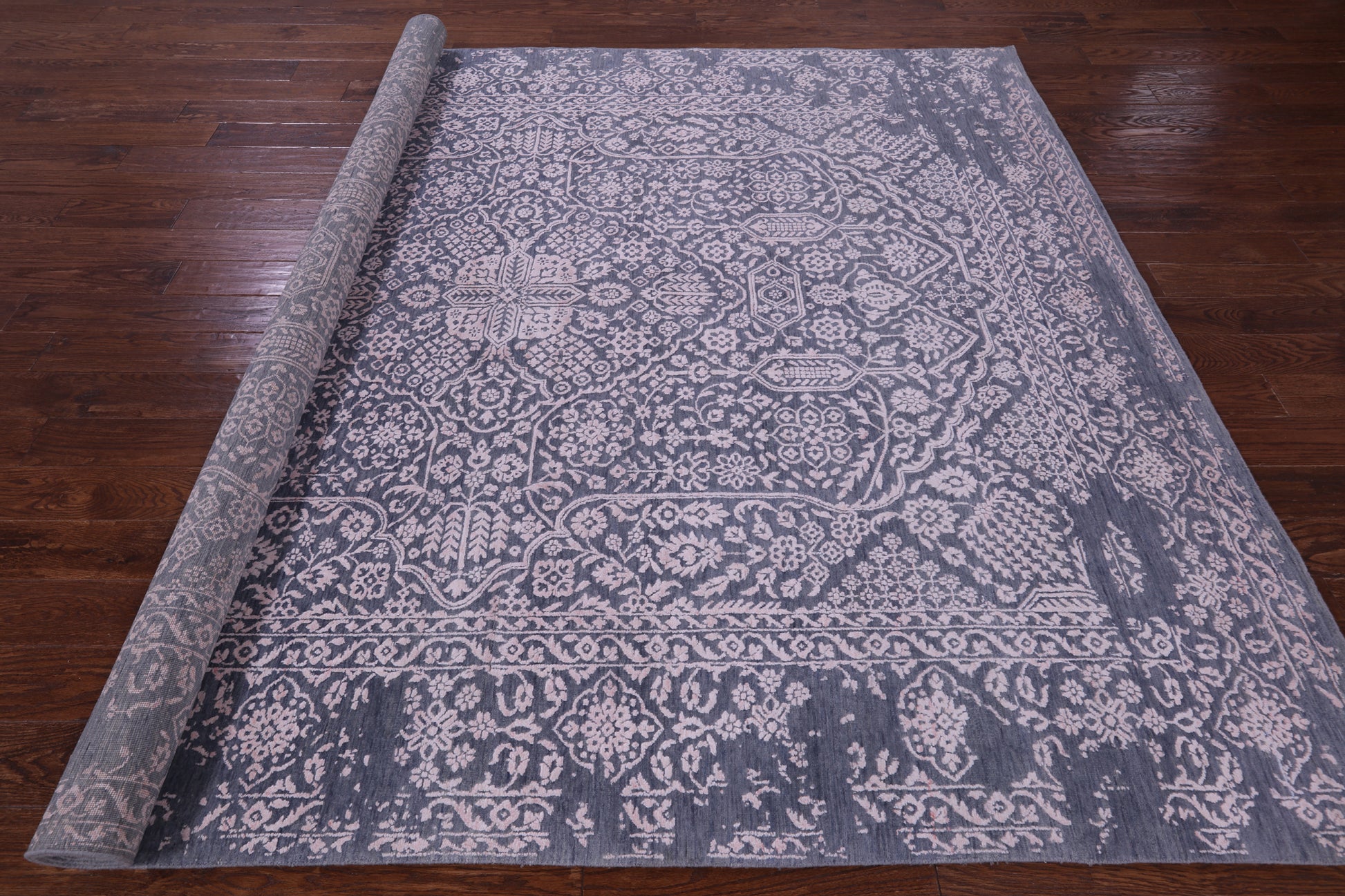 Grey Persian Tabriz Hand Knotted Wool & Silk Rug - 8' 0" X 9' 10" - Golden Nile