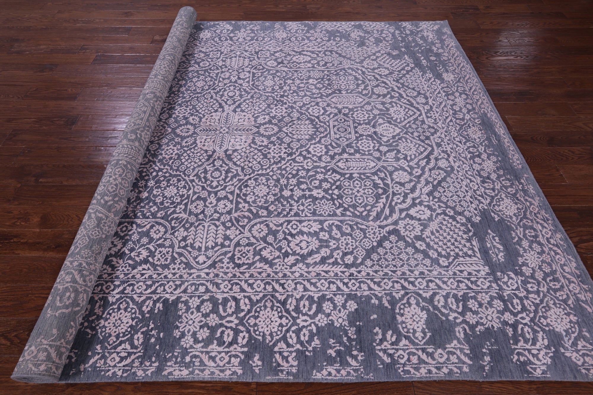 Grey Persian Tabriz Hand Knotted Wool & Silk Rug - 8' 0" X 9' 10" - Golden Nile