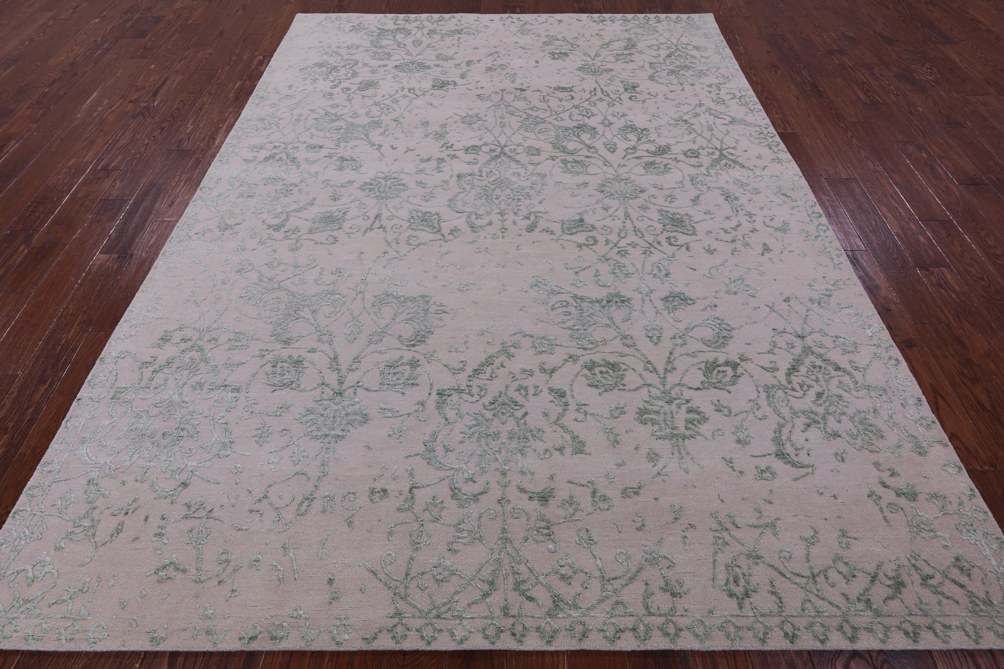 Ivory Persian Tabriz Hand Knotted Wool & Silk Rug - 7' 9" X 10' 2" - Golden Nile