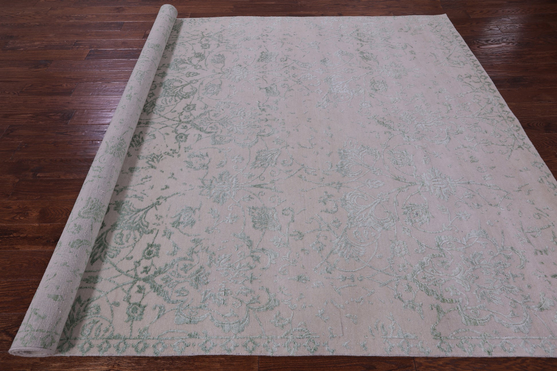 Ivory Persian Tabriz Hand Knotted Wool & Silk Rug - 7' 9" X 10' 2" - Golden Nile