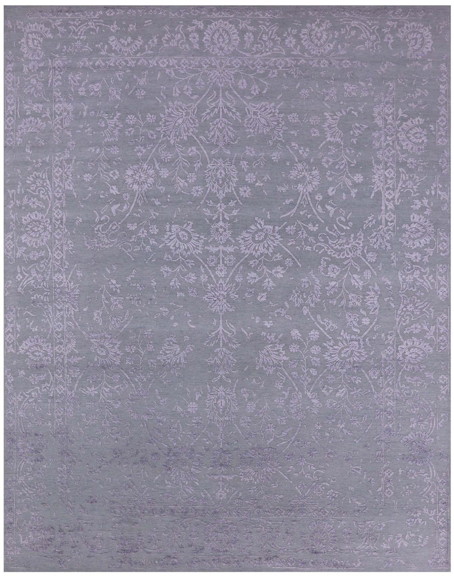 Light Green Persian Tabriz Hand Knotted Wool & Silk Rug - 8' 0" X 9' 11" - Golden Nile