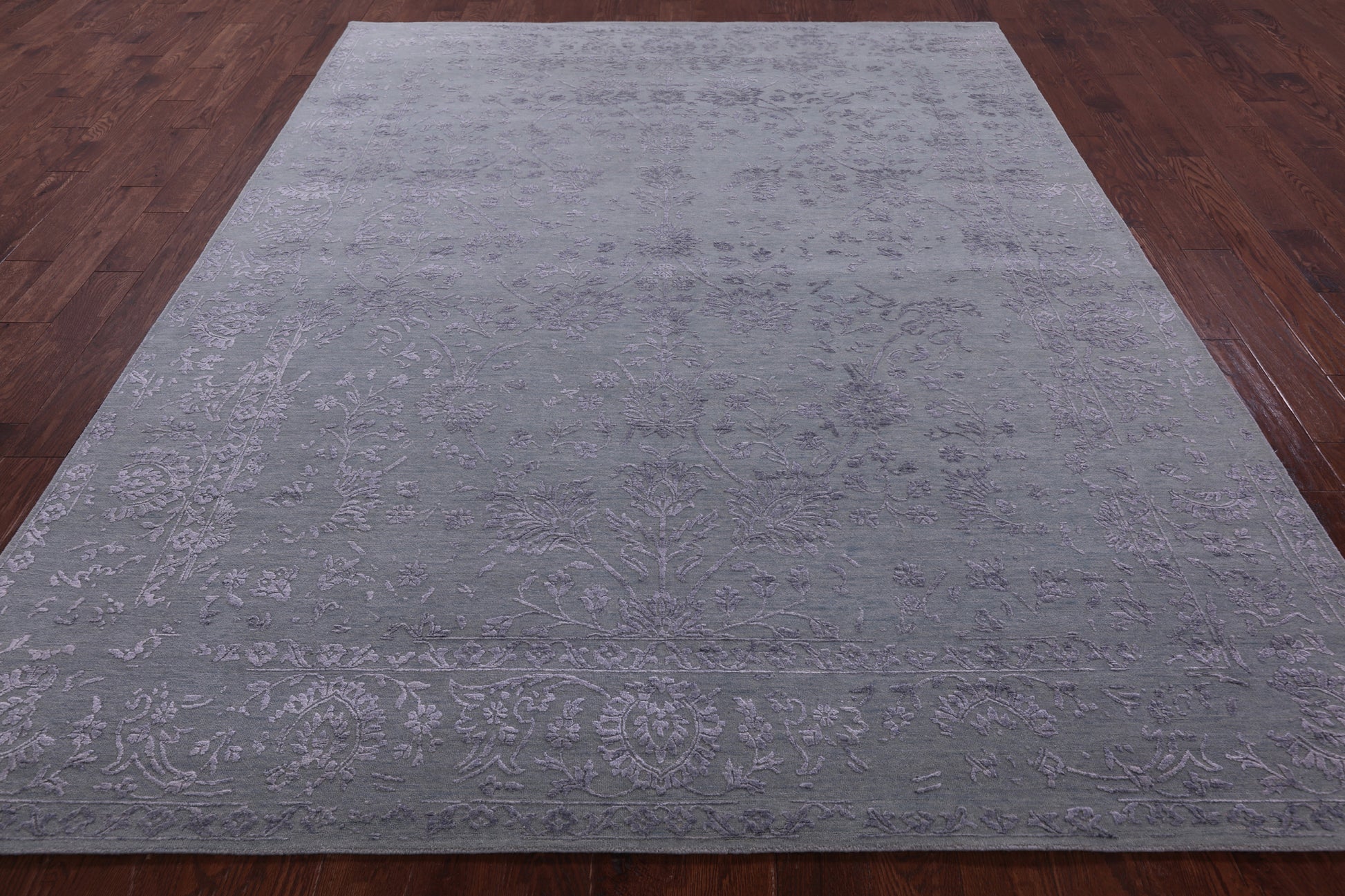 Light Green Persian Tabriz Hand Knotted Wool & Silk Rug - 8' 0" X 9' 11" - Golden Nile