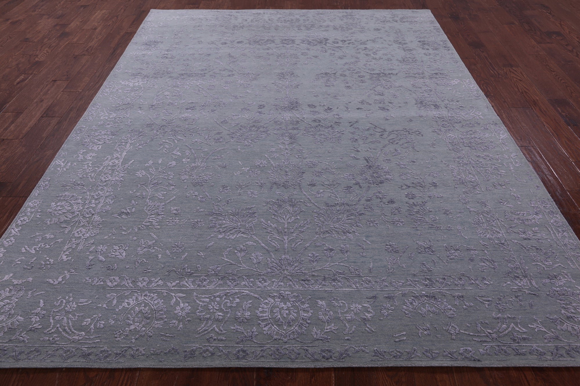 Light Green Persian Tabriz Hand Knotted Wool & Silk Rug - 8' 0" X 9' 11" - Golden Nile