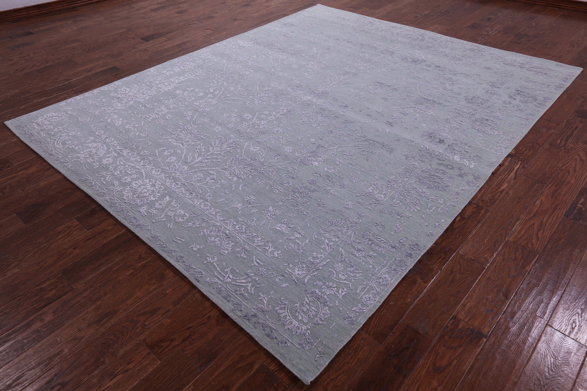 Light Green Persian Tabriz Hand Knotted Wool & Silk Rug - 8' 0" X 9' 11" - Golden Nile