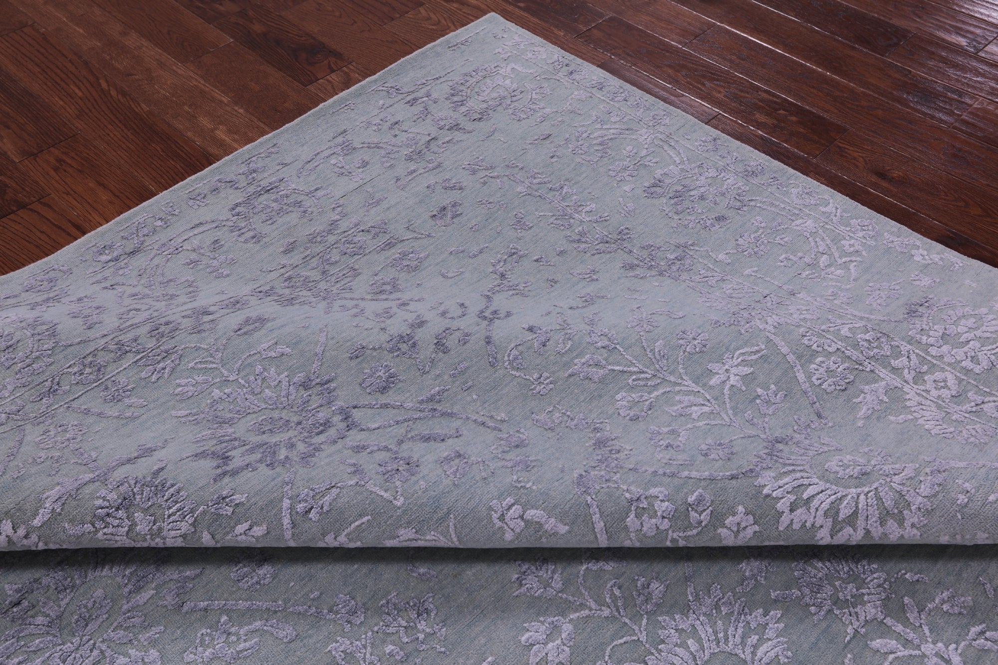 Light Green Persian Tabriz Hand Knotted Wool & Silk Rug - 8' 0" X 9' 11" - Golden Nile
