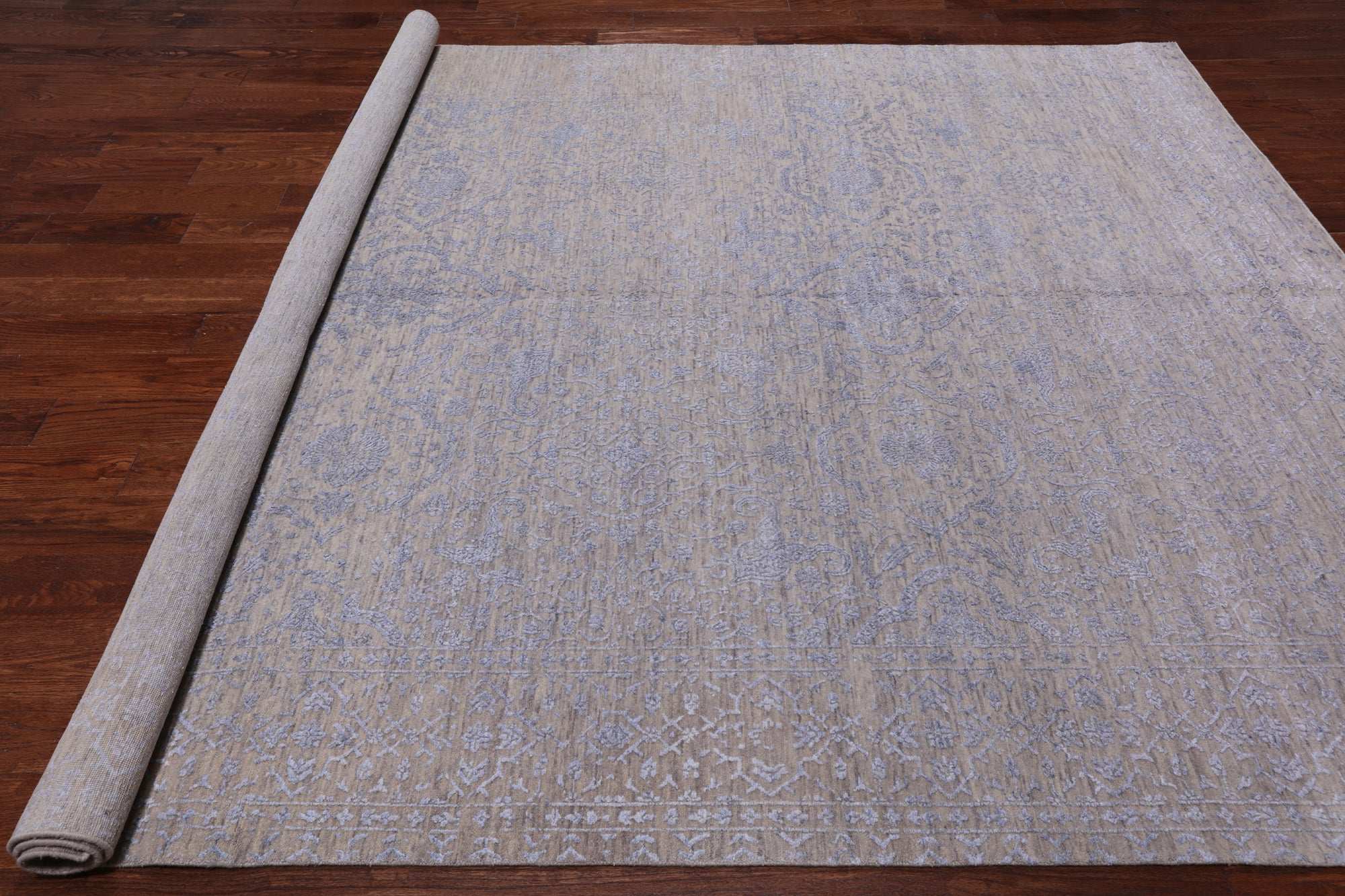 Grey Persian Hand Knotted Wool & Silk Rug - 7' 11" X 9' 10"