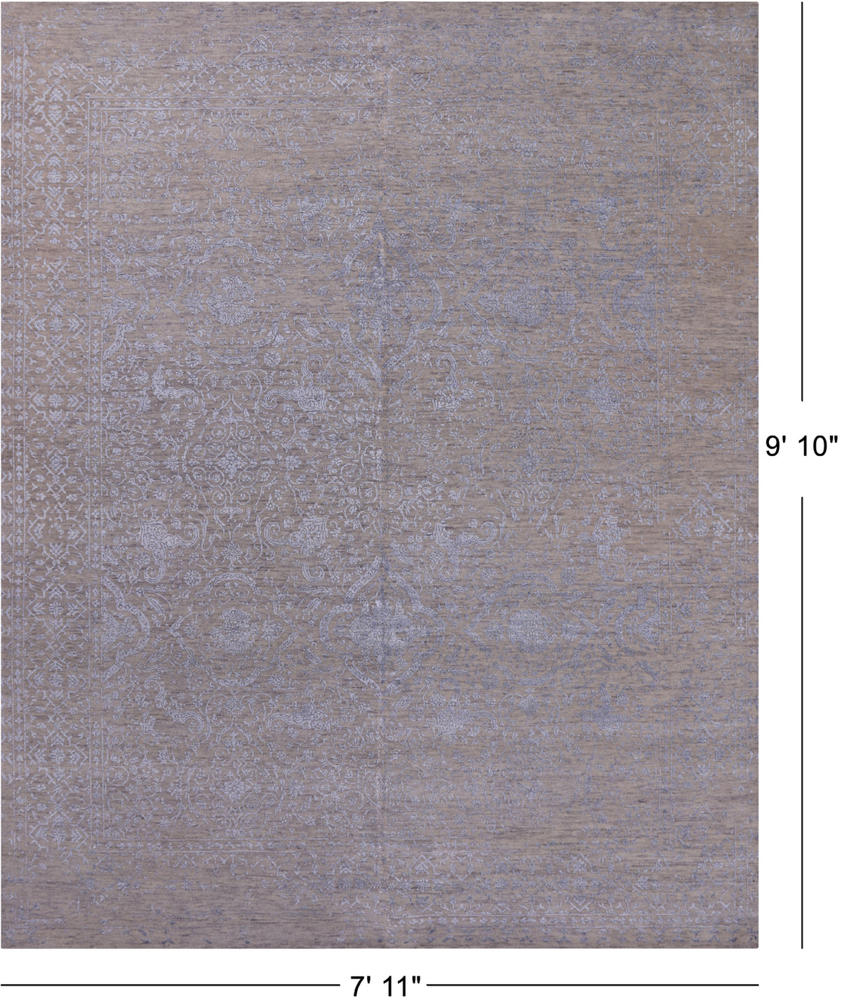 Grey Persian Hand Knotted Wool & Silk Rug - 7' 11" X 9' 10"