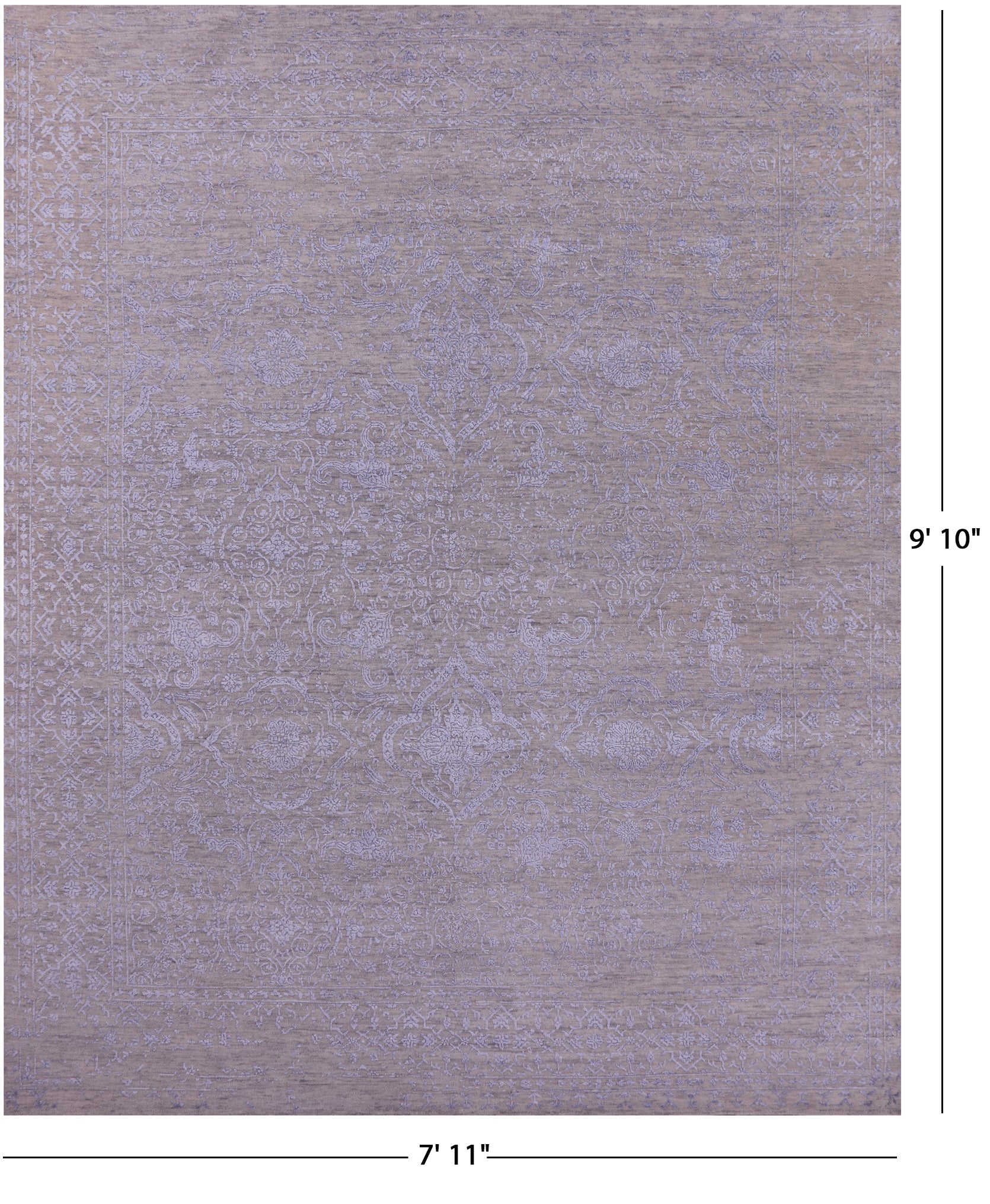 Grey Persian Hand Knotted Wool & Silk Rug - 7' 11" X 9' 10" - Golden Nile
