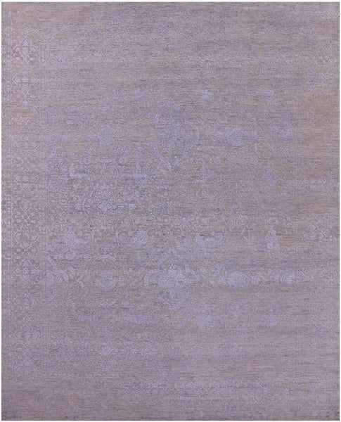 Grey Persian Hand Knotted Wool & Silk Rug - 7' 11" X 9' 10" - Golden Nile