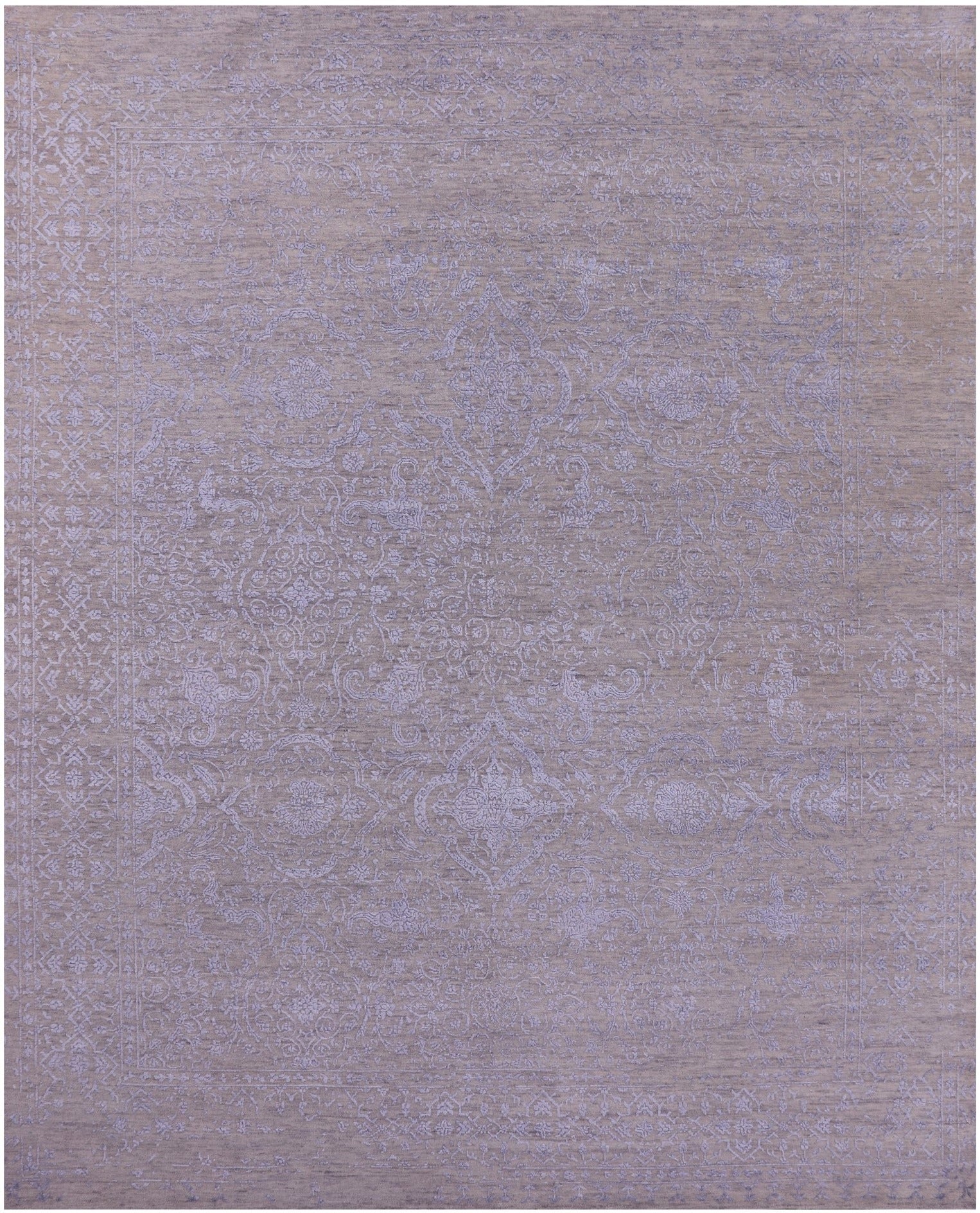 Grey Persian Hand Knotted Wool & Silk Rug - 7' 11" X 9' 10" - Golden Nile