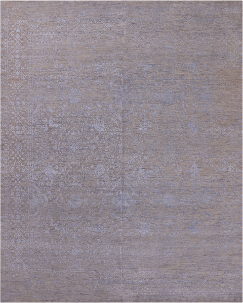 Grey Persian Hand Knotted Wool & Silk Rug - 7' 11" X 9' 10"