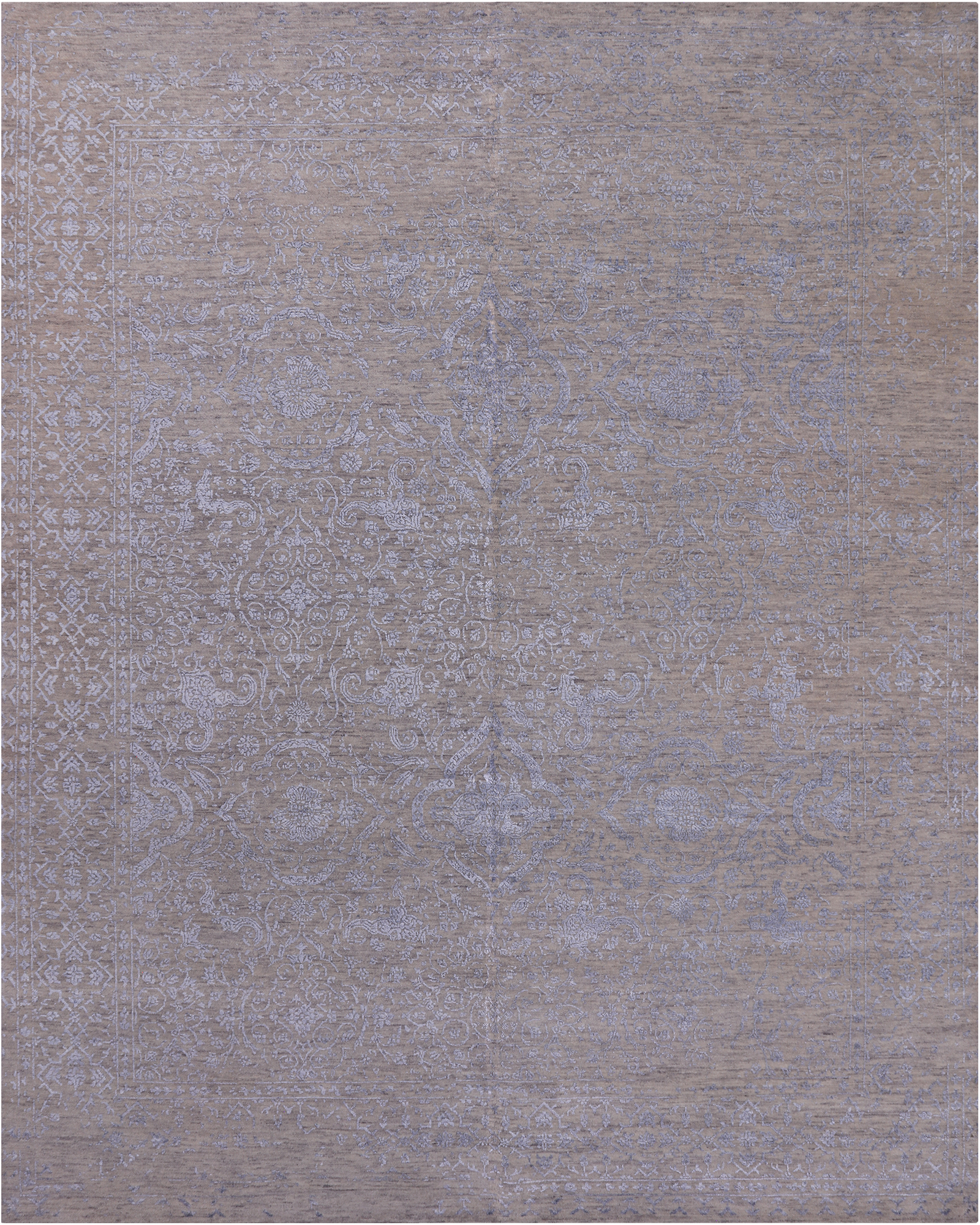 Grey Persian Hand Knotted Wool & Silk Rug - 7' 11" X 9' 10"