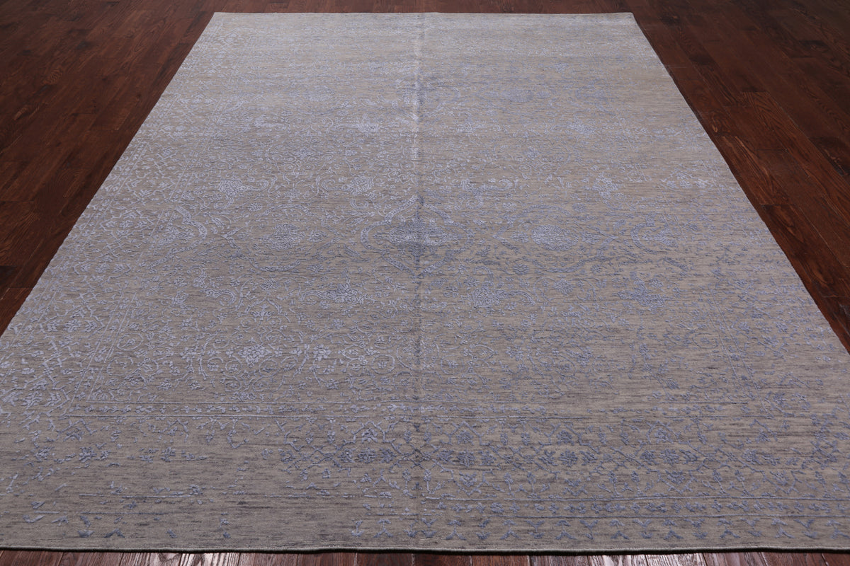 Grey Persian Hand Knotted Wool & Silk Rug - 7' 11" X 9' 10"