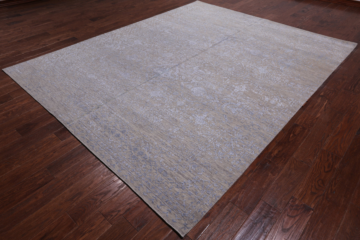 Grey Persian Hand Knotted Wool & Silk Rug - 7' 11" X 9' 10"