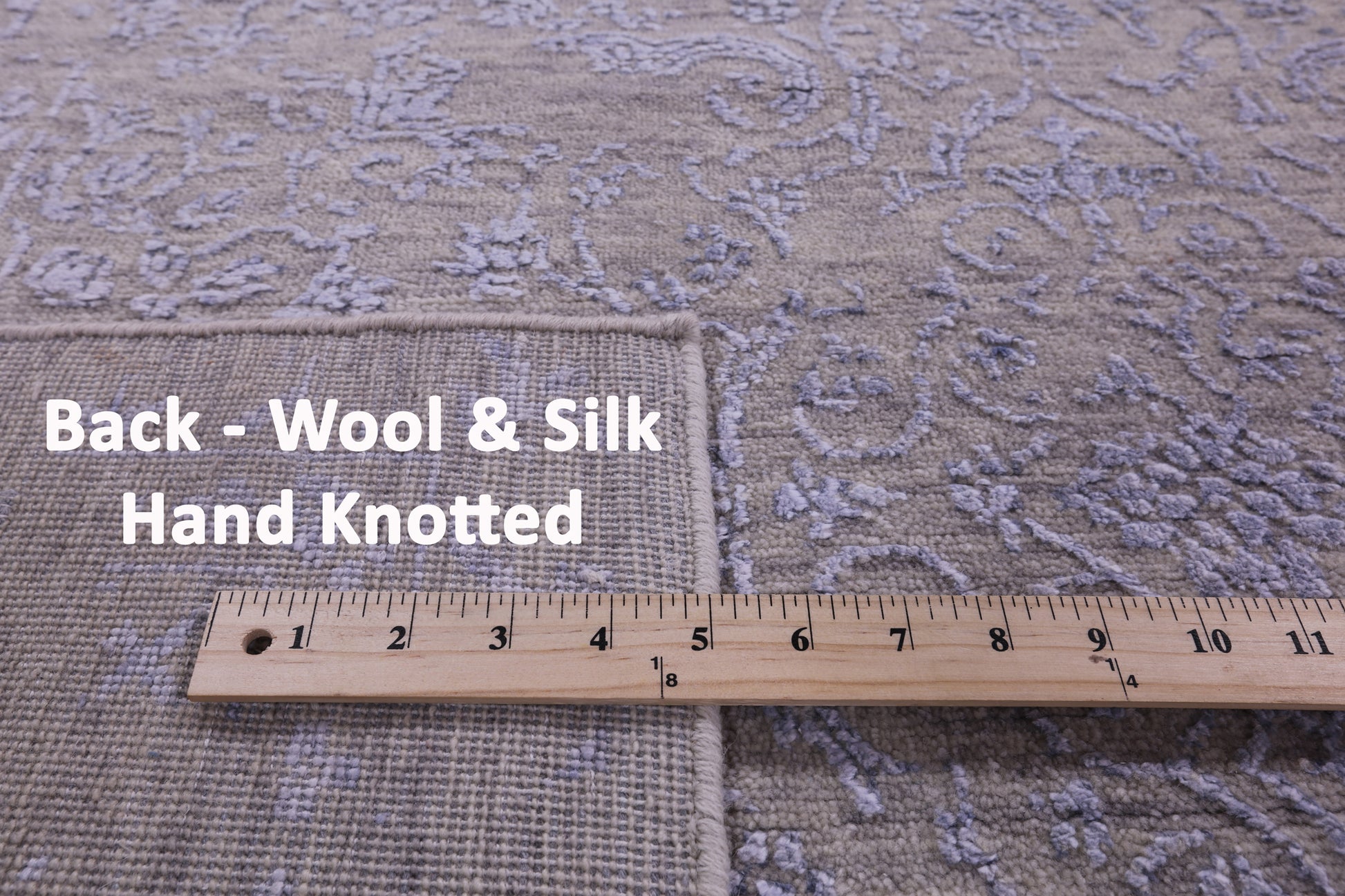 Grey Persian Hand Knotted Wool & Silk Rug - 7' 11" X 9' 10" - Golden Nile