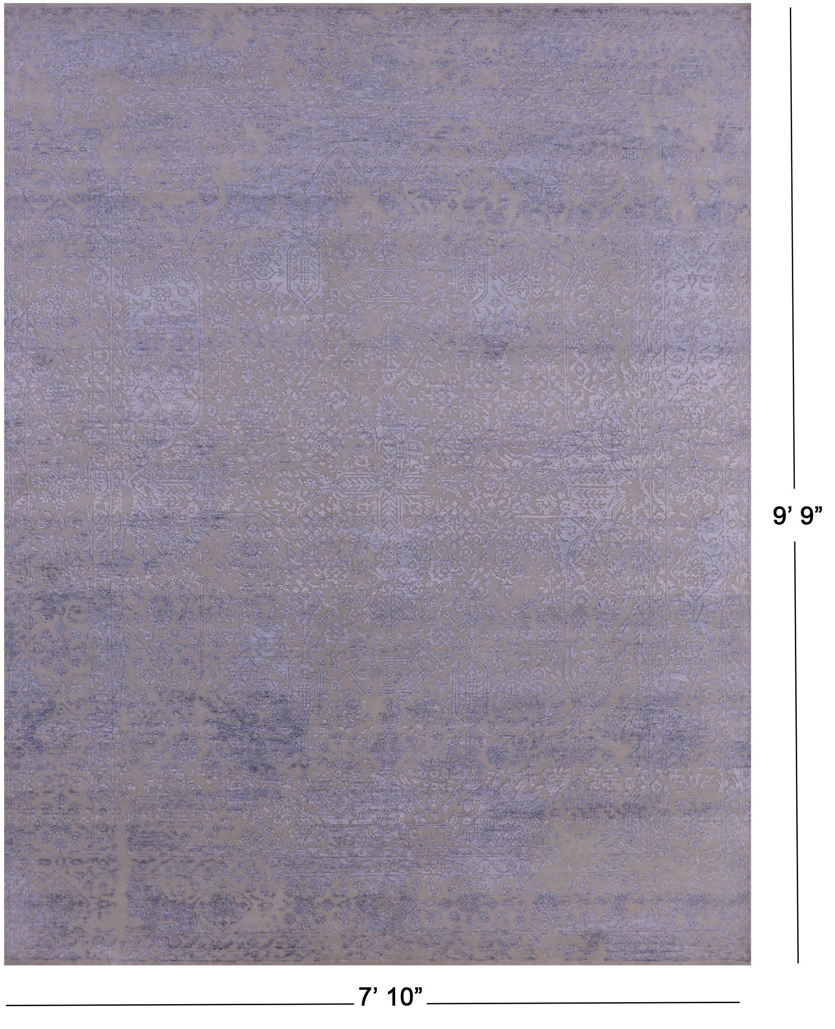 Grey Contemporary Hand Knotted Wool & Silk Rug - 7' 10" X 9' 9" - Golden Nile