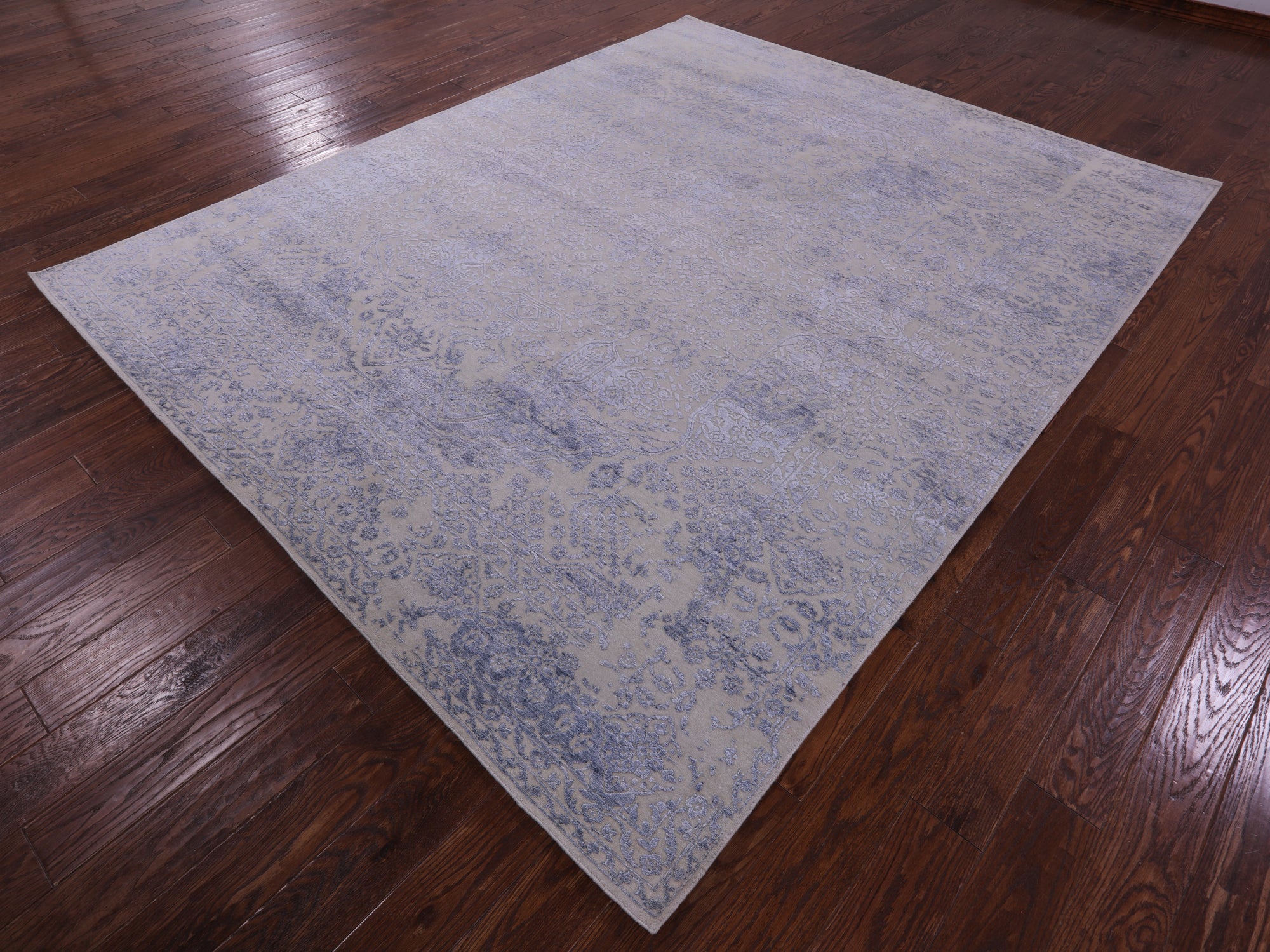 Grey Contemporary Hand Knotted Wool & Silk Rug - 7' 10" X 9' 9" - Golden Nile