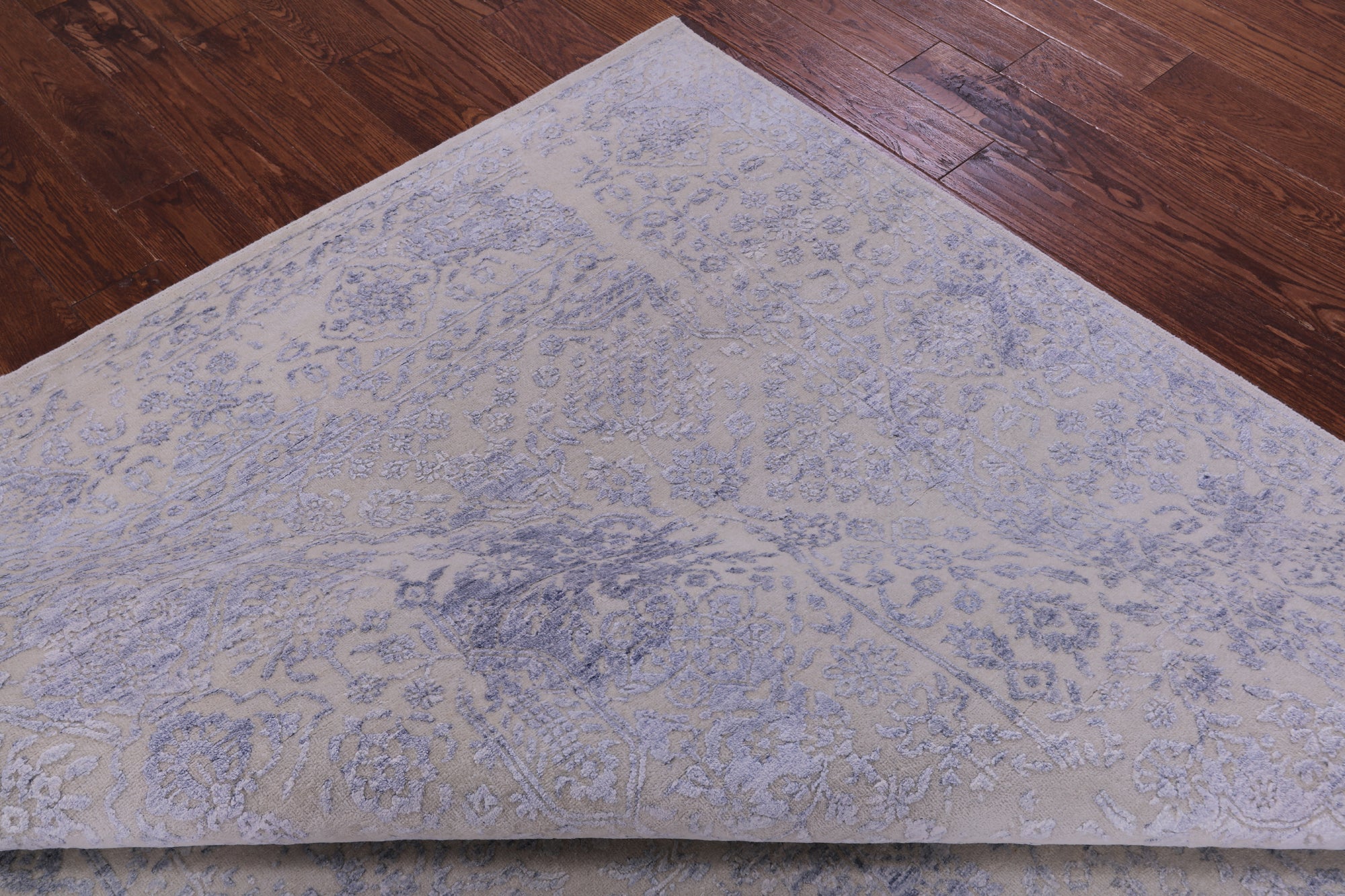 Grey Contemporary Hand Knotted Wool & Silk Rug - 7' 10" X 9' 9" - Golden Nile