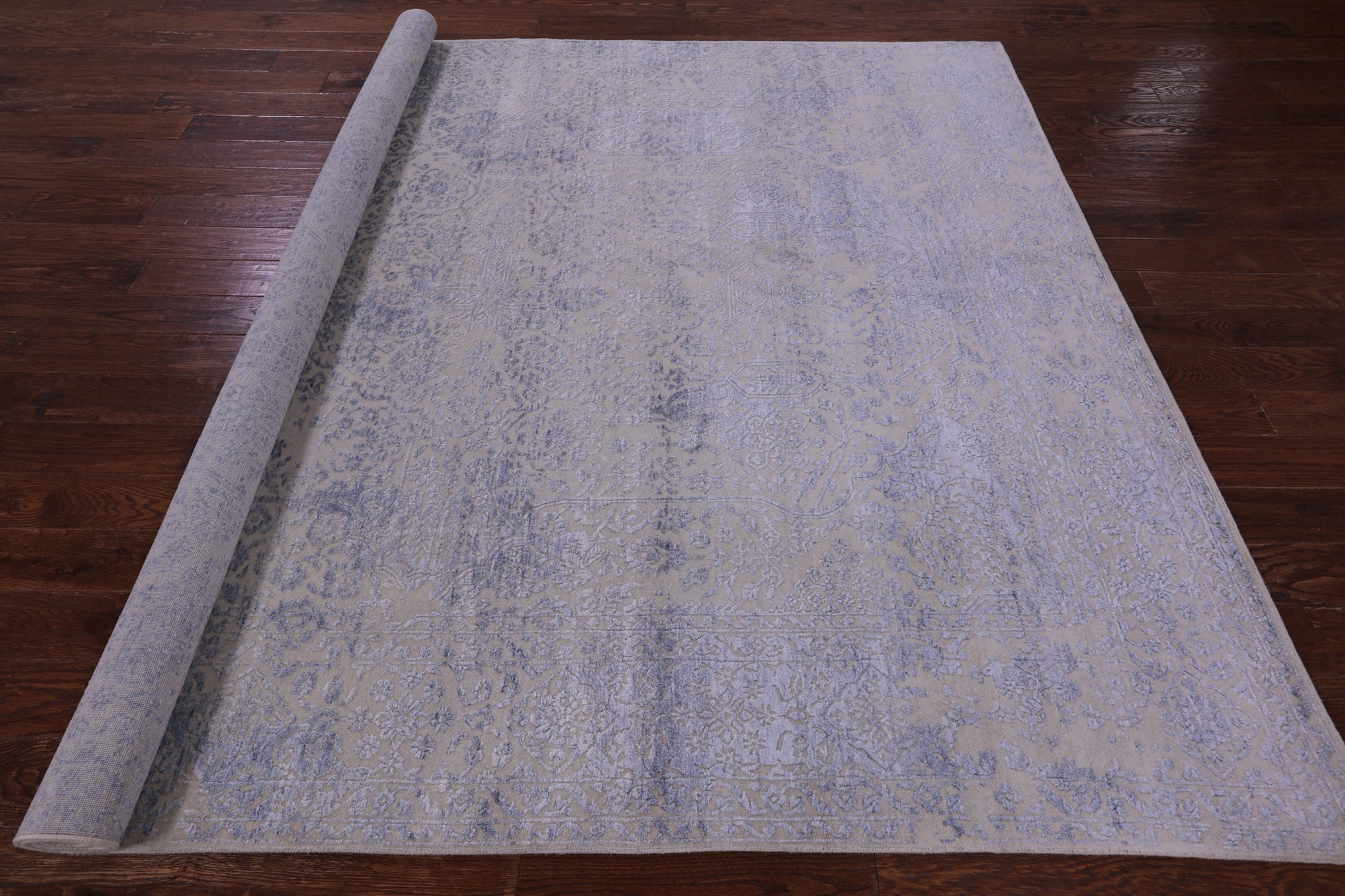 Grey Contemporary Hand Knotted Wool & Silk Rug - 7' 10" X 9' 9" - Golden Nile
