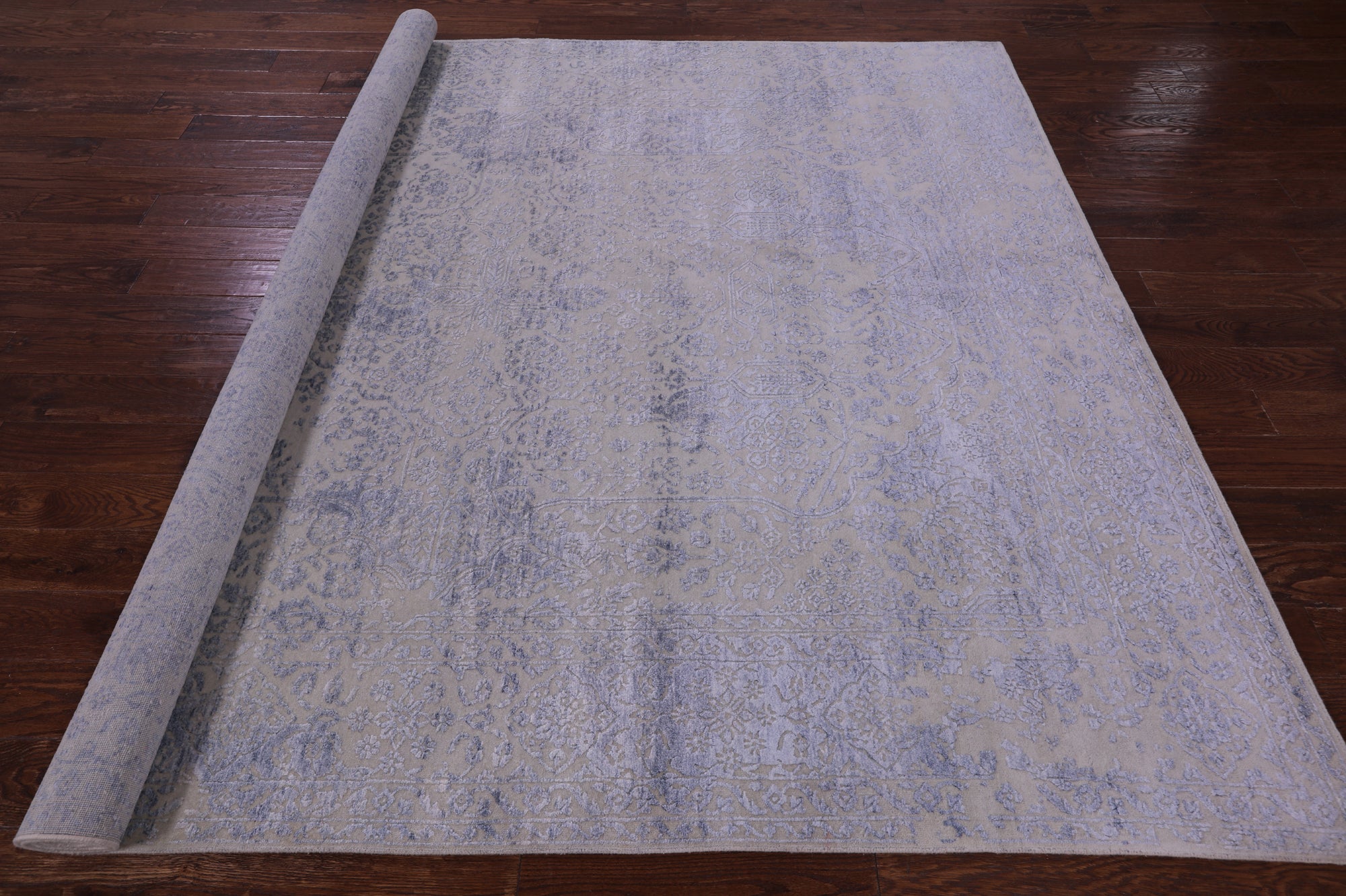 Grey Contemporary Hand Knotted Wool & Silk Rug - 7' 10" X 9' 9" - Golden Nile