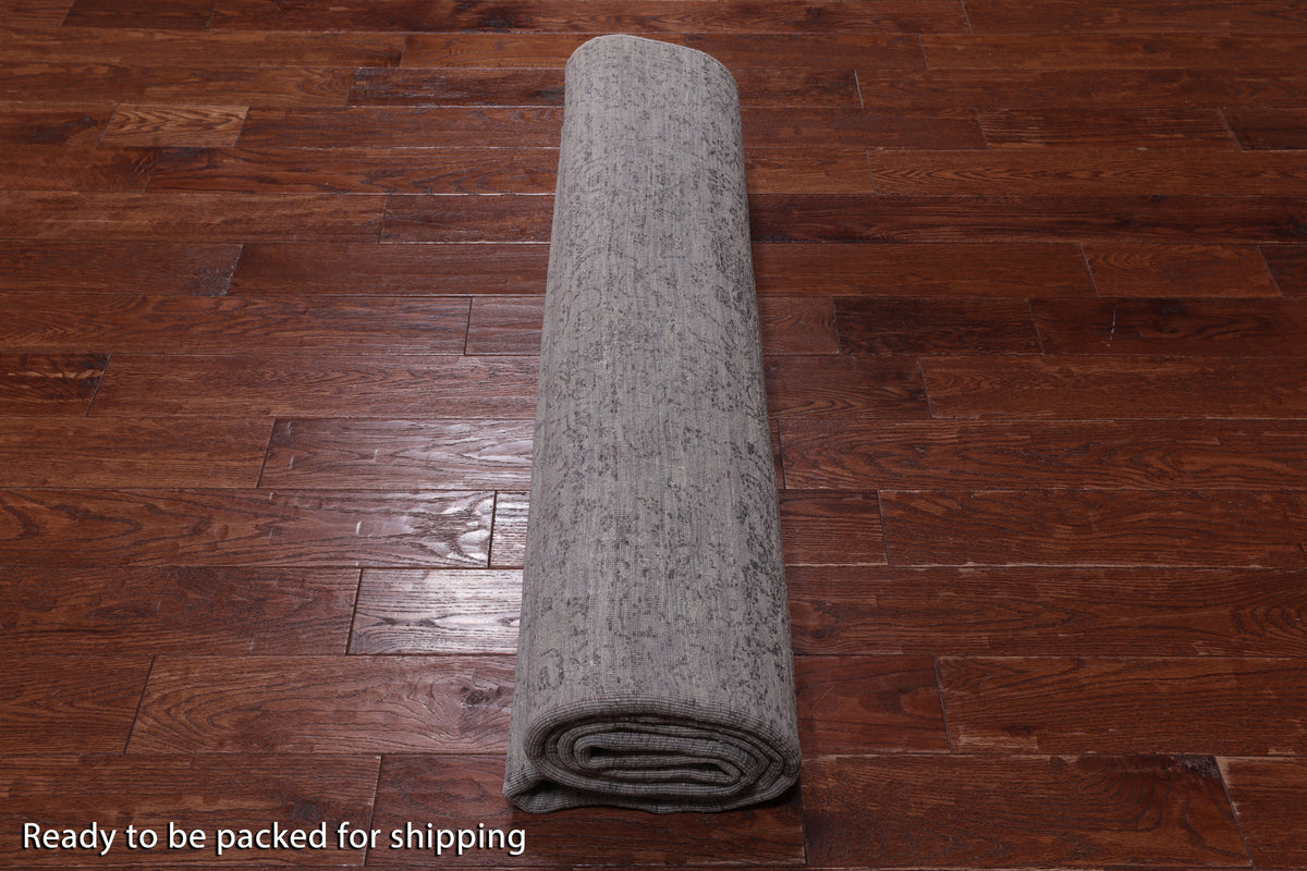 Grey Persian Hand Knotted Wool & Silk Rug - 8' 1" X 9' 11"