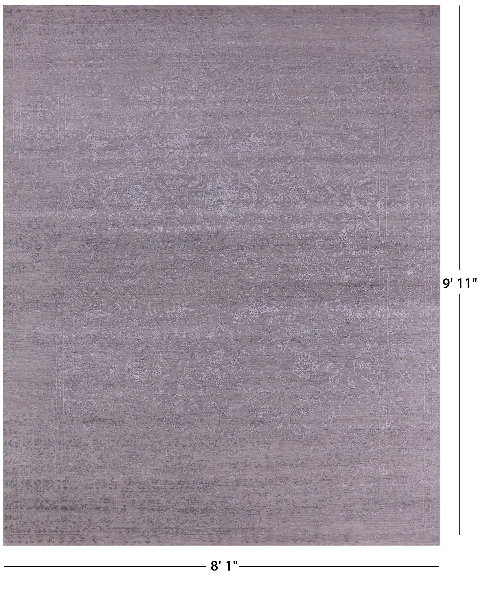 Grey Persian Hand Knotted Wool & Silk Rug - 8' 1" X 9' 11" - Golden Nile